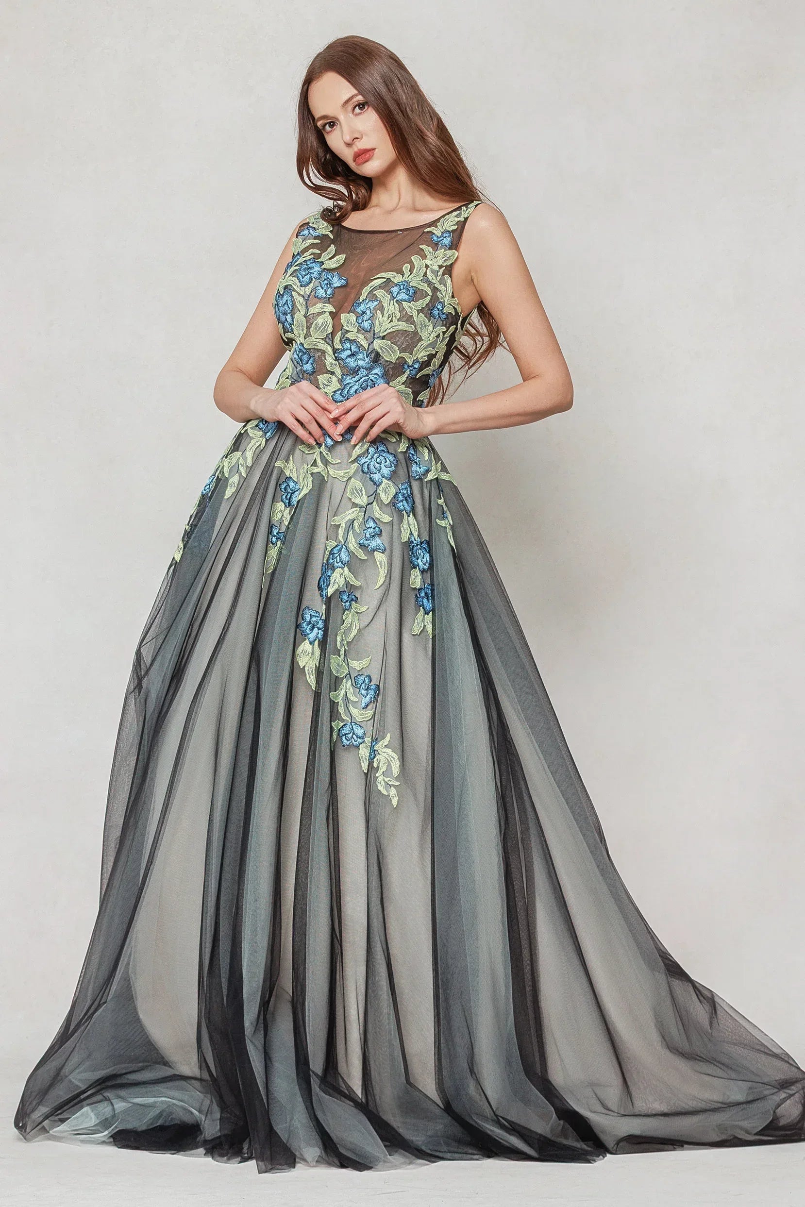A-Line Sweep-Brush Train Tulle Wedding Dress CW3611 - COCOMELODY