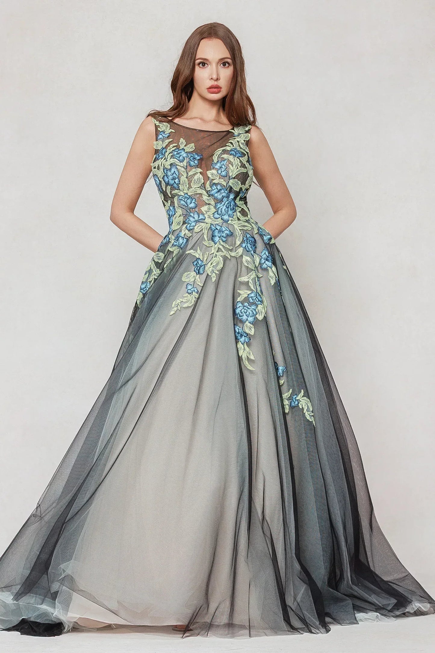 A-Line Sweep-Brush Train Tulle Wedding Dress CW3611 - COCOMELODY