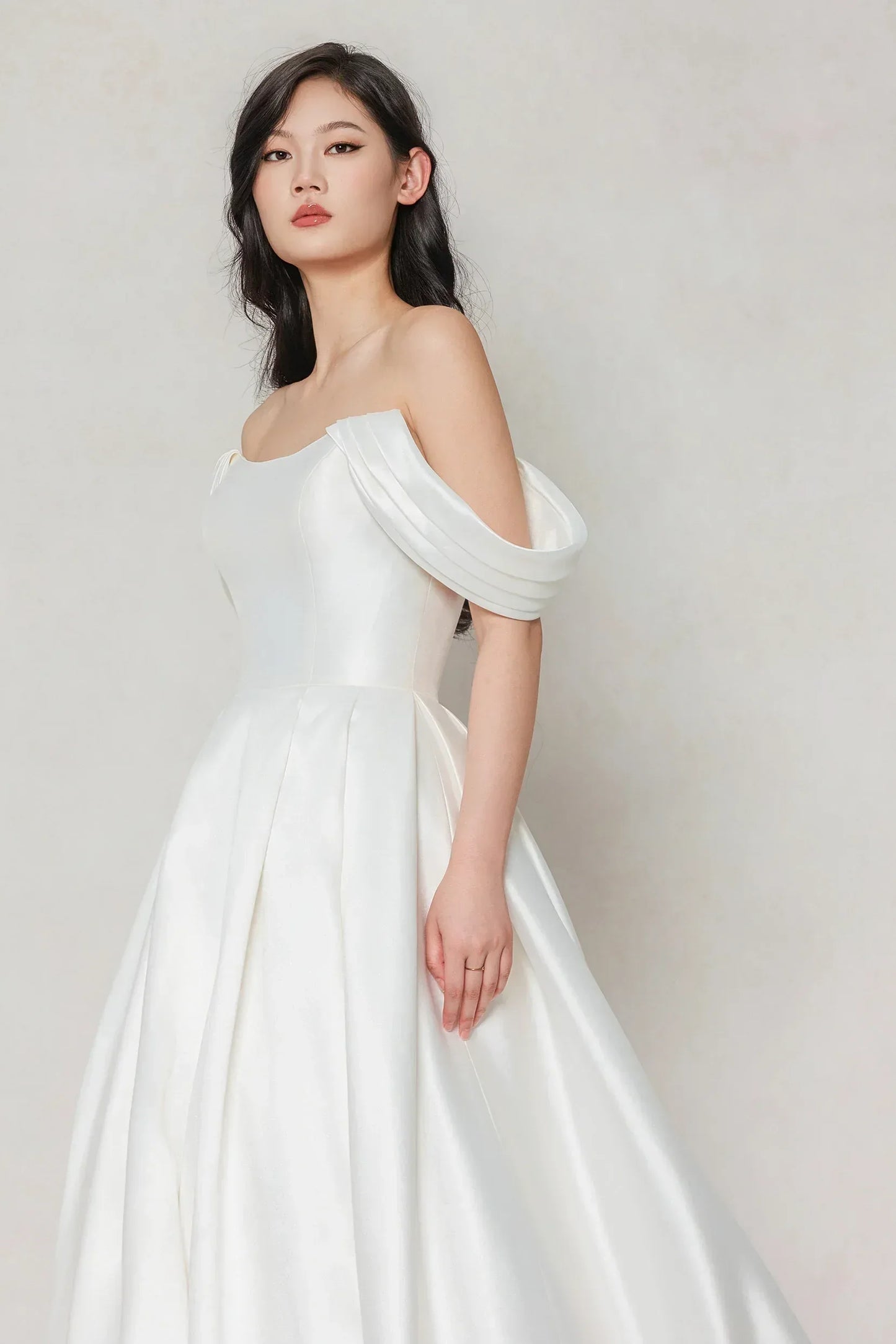 A-Line Court Train Satin Wedding Dress CW3612 - COCOMELODY