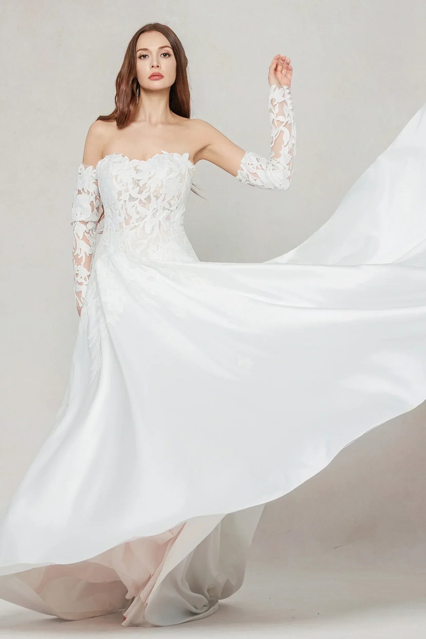 A-Line Court Train Satin Wedding Dress CW3615 - COCOMELODY