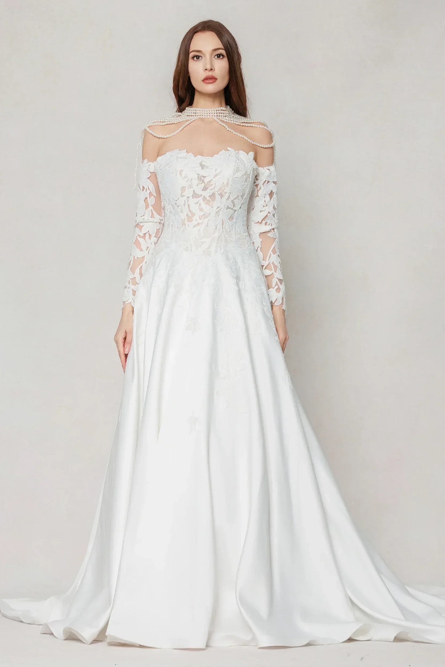 A-Line Court Train Satin Wedding Dress CW3615 - COCOMELODY