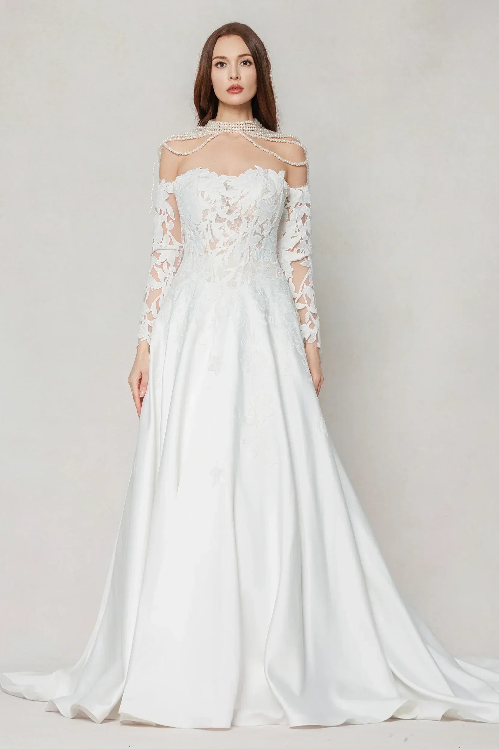 A-Line Court Train Satin Wedding Dress CW3615 - COCOMELODY