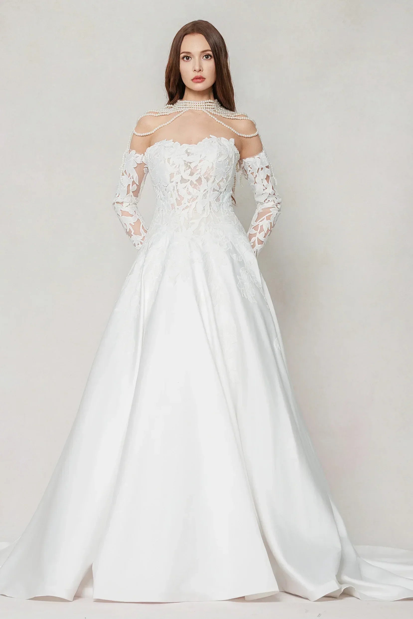 A-Line Court Train Satin Wedding Dress CW3615 - COCOMELODY
