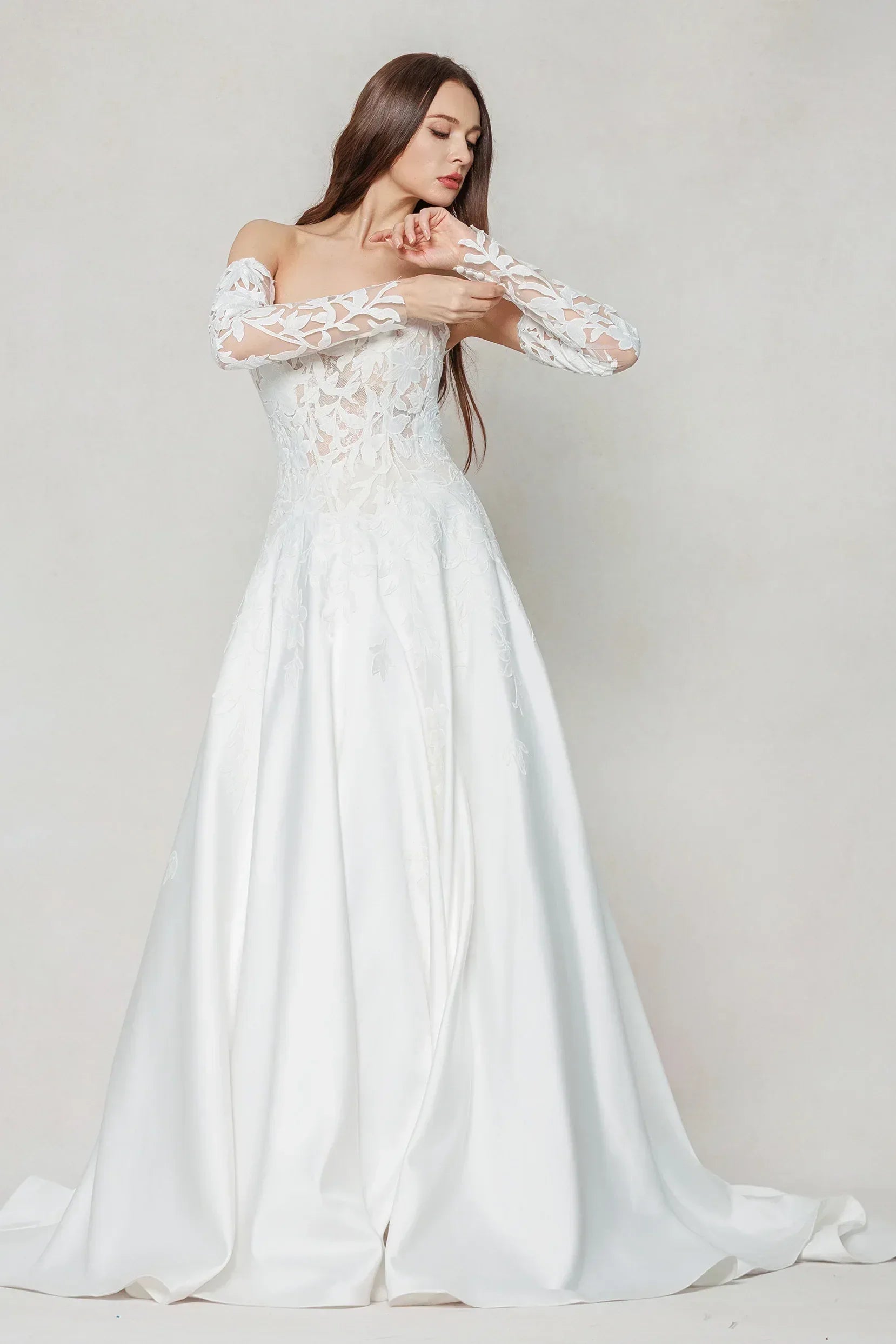 A-Line Court Train Satin Wedding Dress CW3615 - COCOMELODY