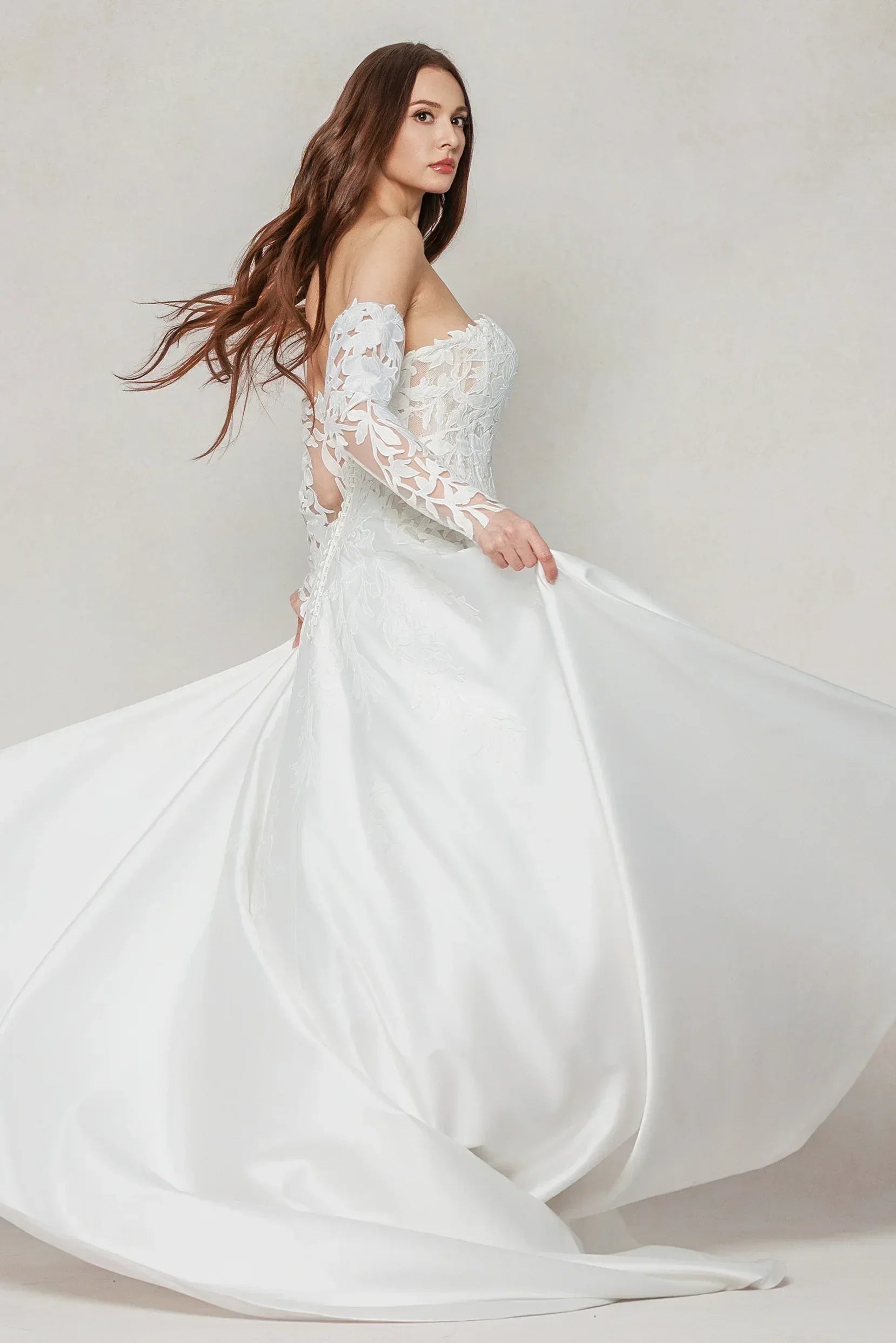 A-Line Court Train Satin Wedding Dress CW3615 - COCOMELODY
