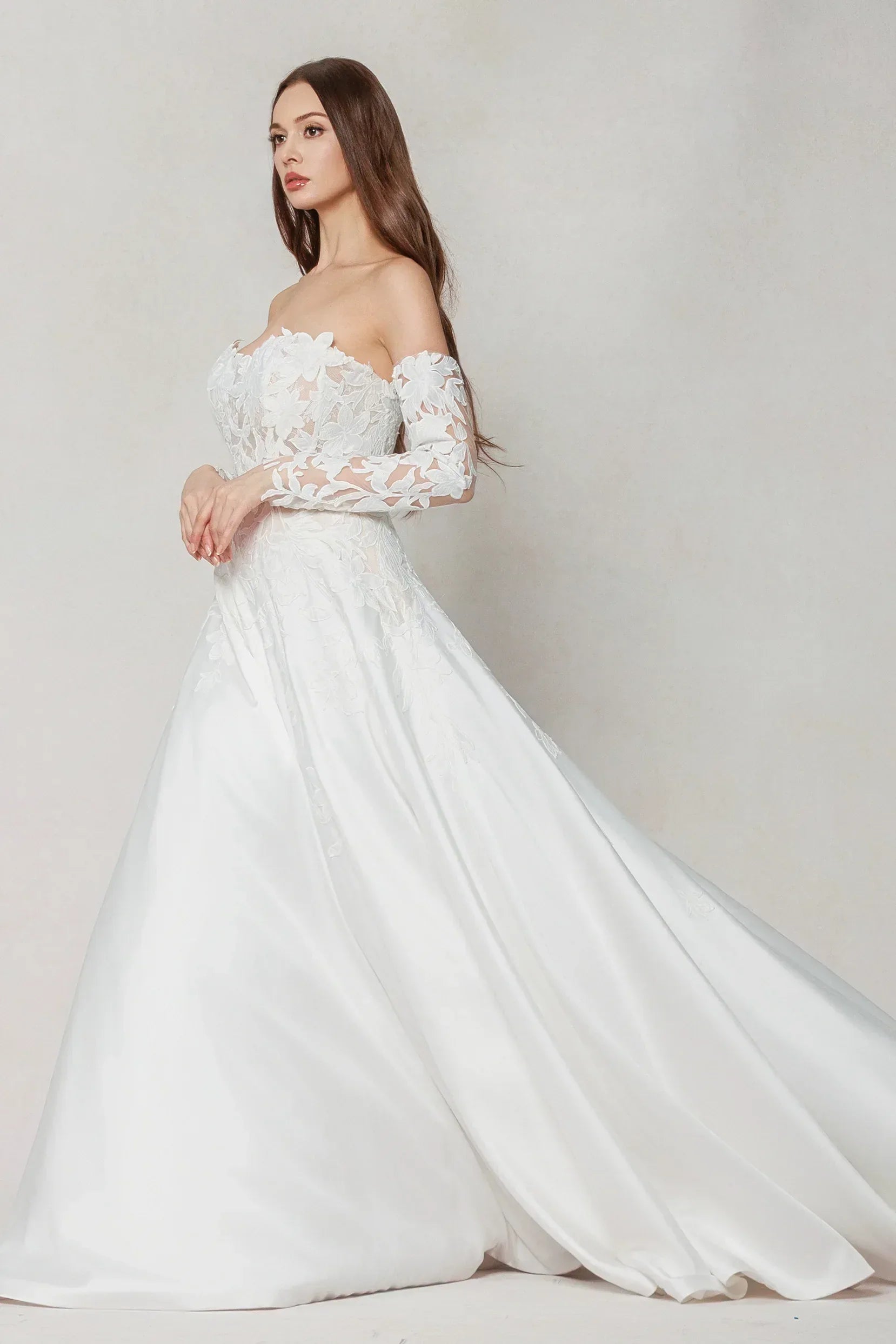 A-Line Court Train Satin Wedding Dress CW3615 - COCOMELODY