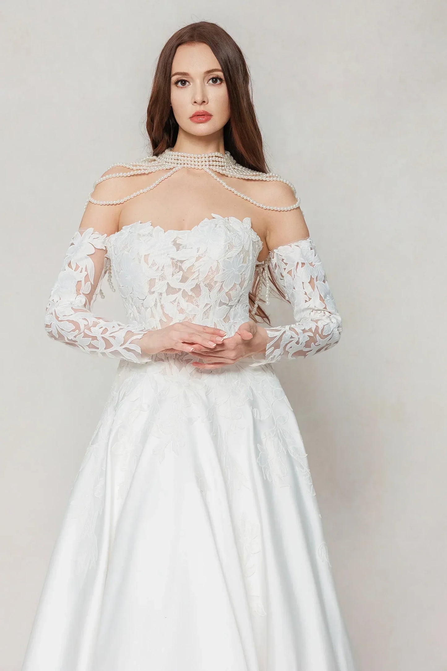 A-Line Court Train Satin Wedding Dress CW3615 - COCOMELODY