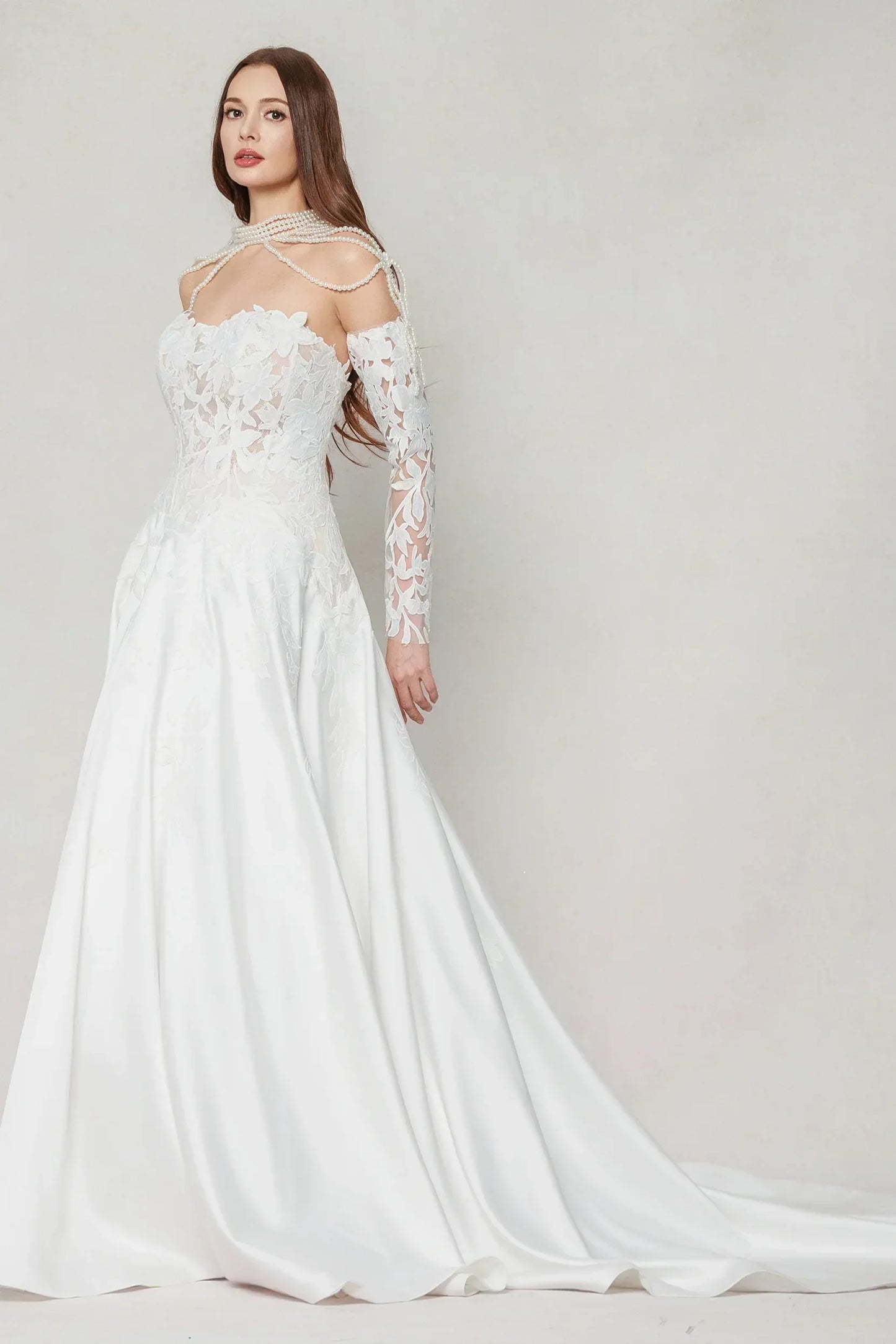 A-Line Court Train Satin Wedding Dress CW3615 - COCOMELODY