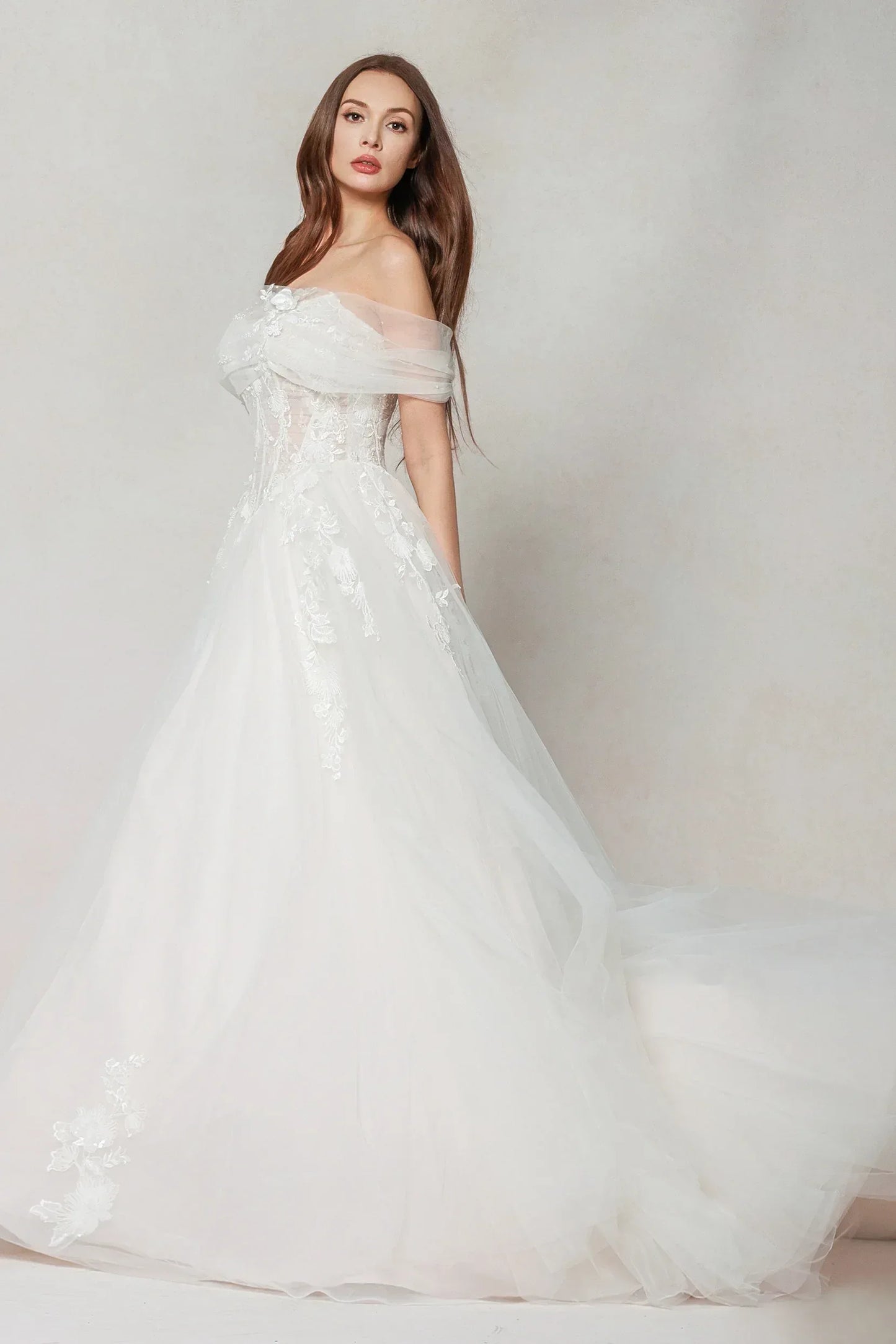 A-Line Court Train Tulle Wedding Dress CW3619 - COCOMELODY