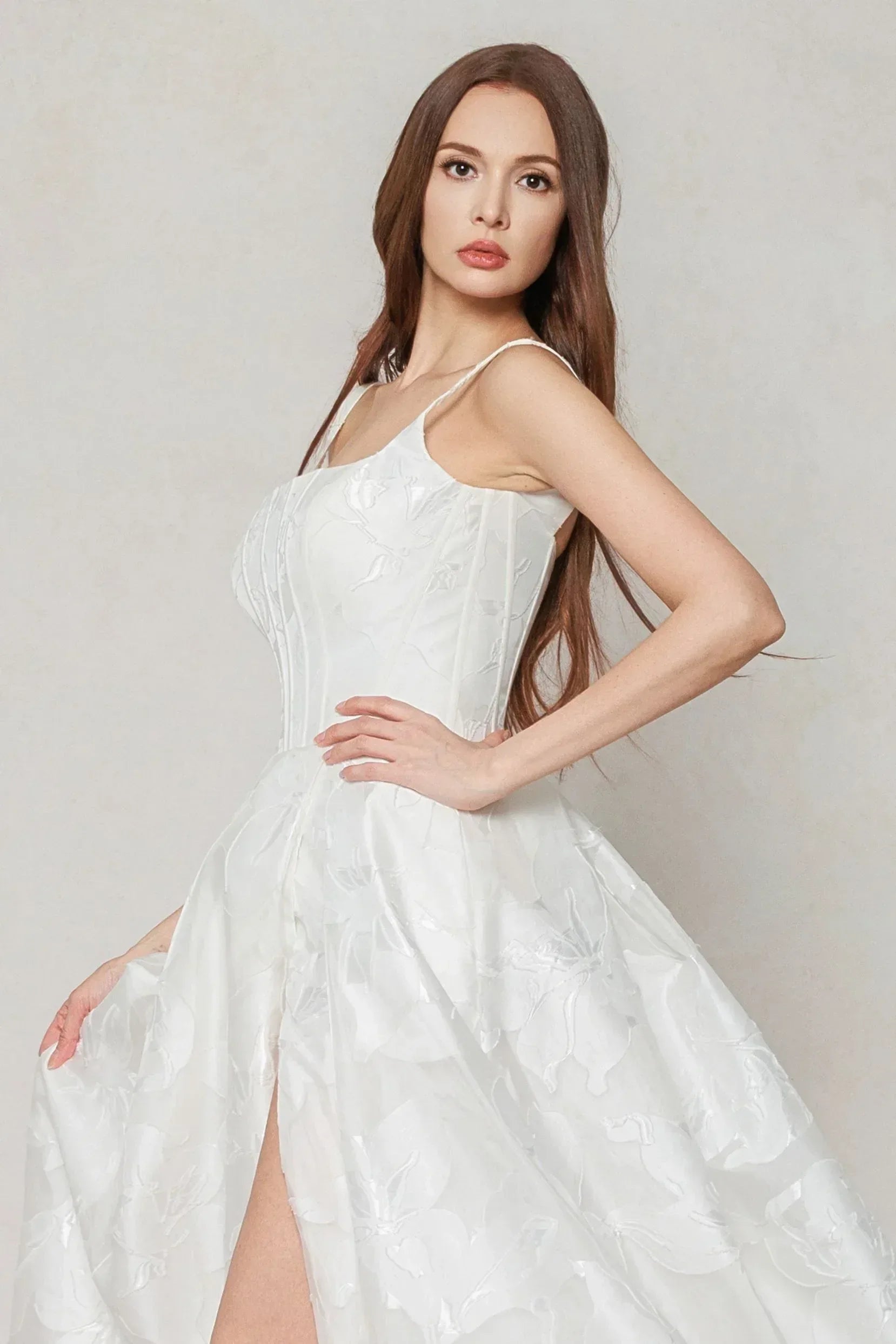 A-Line Court Train Jacquard Satin Wedding Dress CW3621 - COCOMELODY