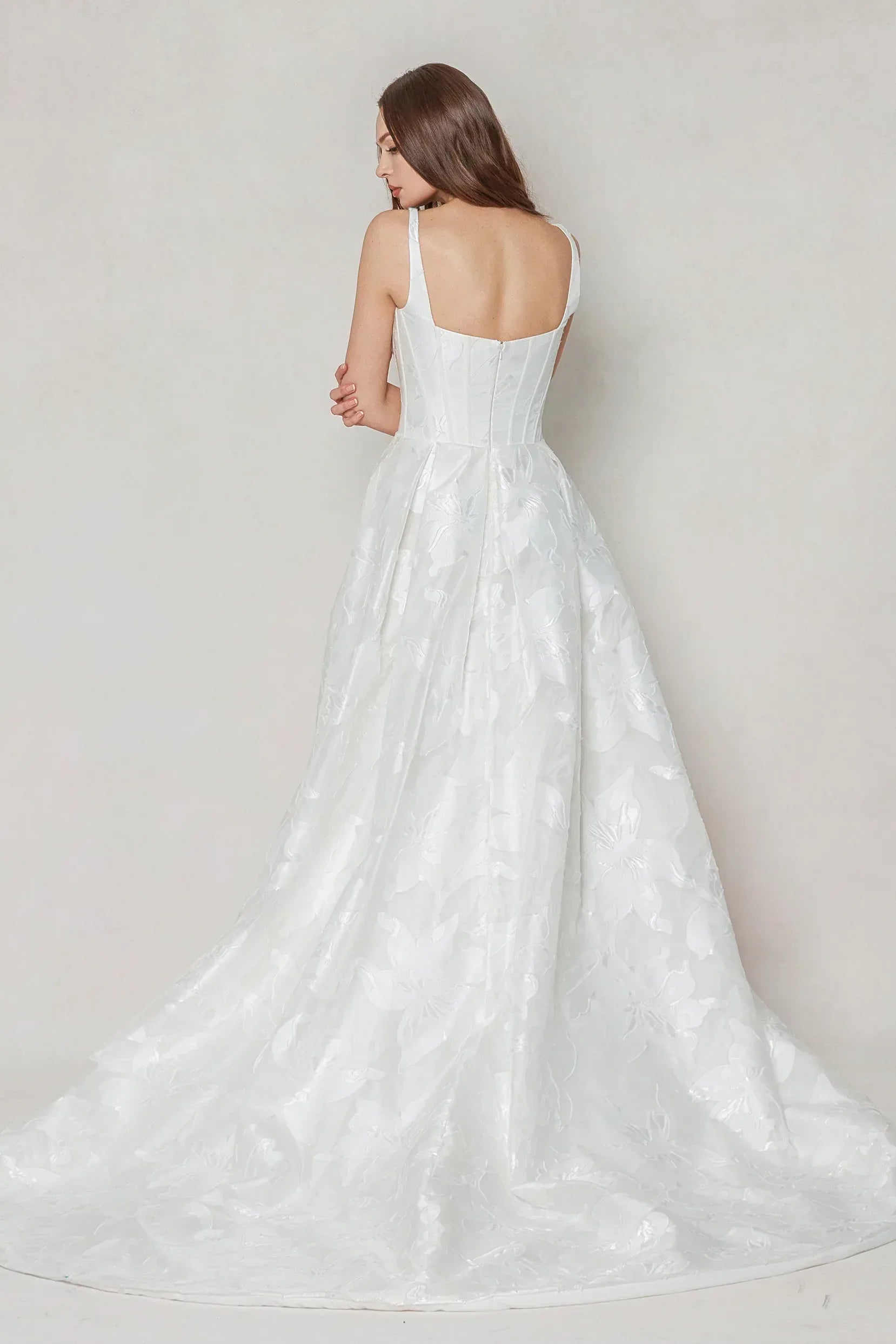 jacquard a line wedding dress White Jacquard Strapless Gown by Juliet JT2692AW 12 / Off White