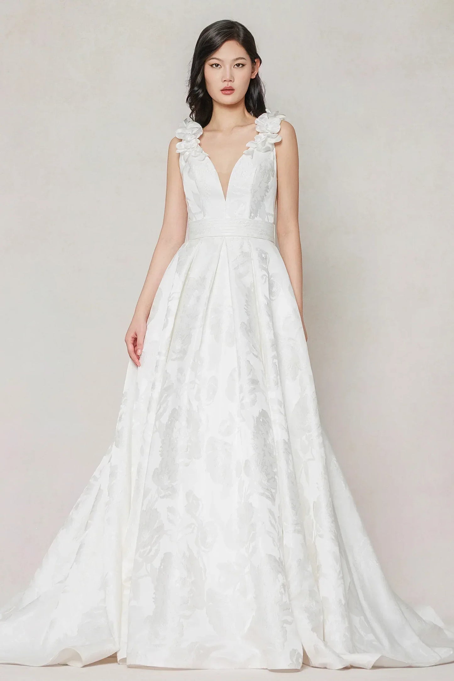 A-Line Court Train Jacquard Satin Wedding Dress CW3622 - COCOMELODY