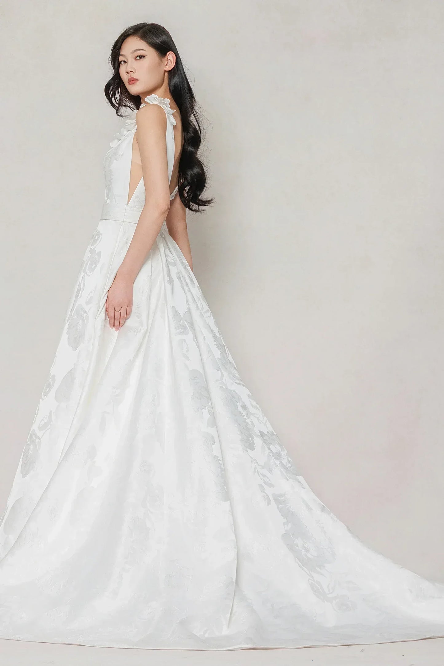 A-Line Court Train Jacquard Satin Wedding Dress CW3622 - COCOMELODY