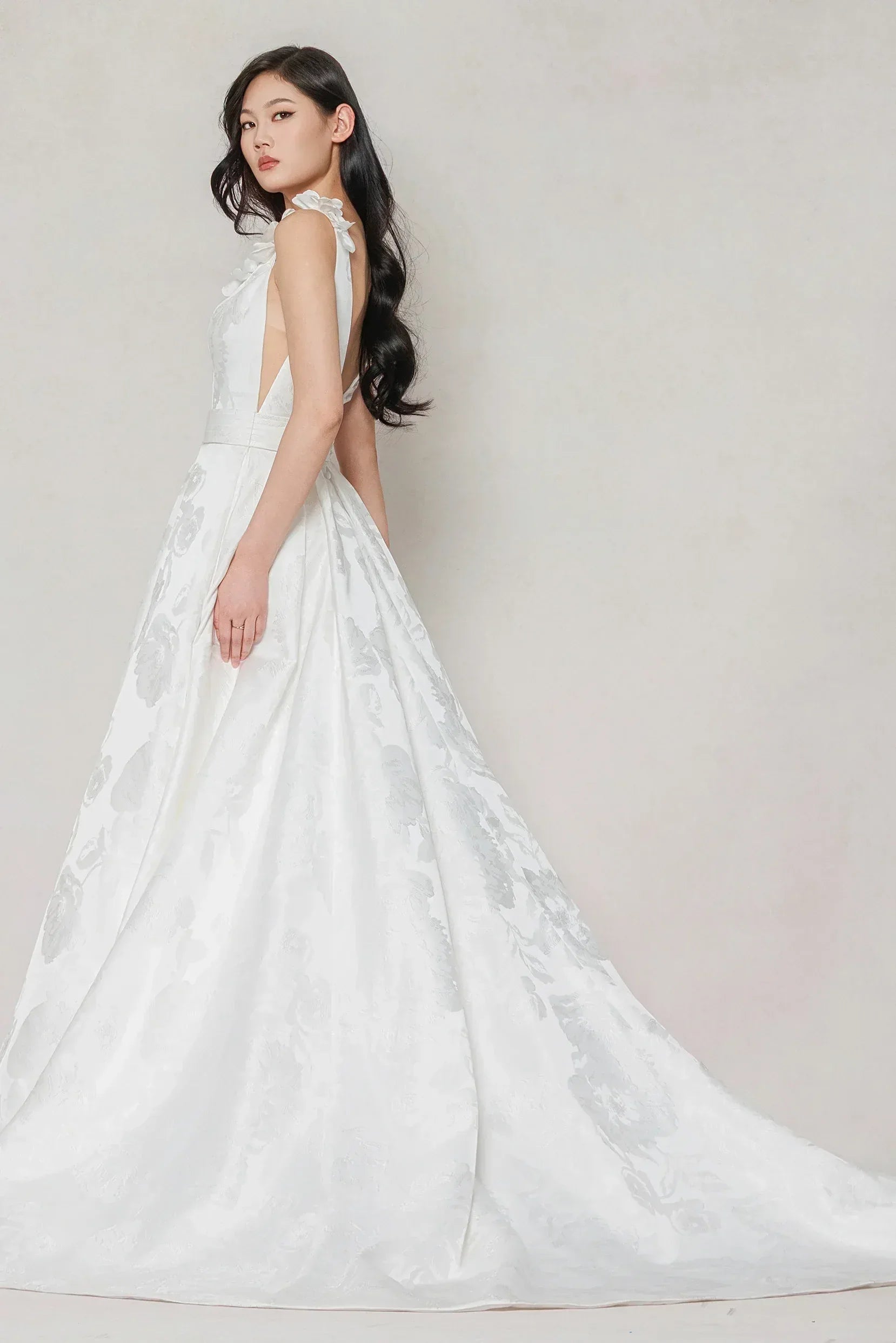 A-Line Court Train Jacquard Satin Wedding Dress CW3622 - COCOMELODY