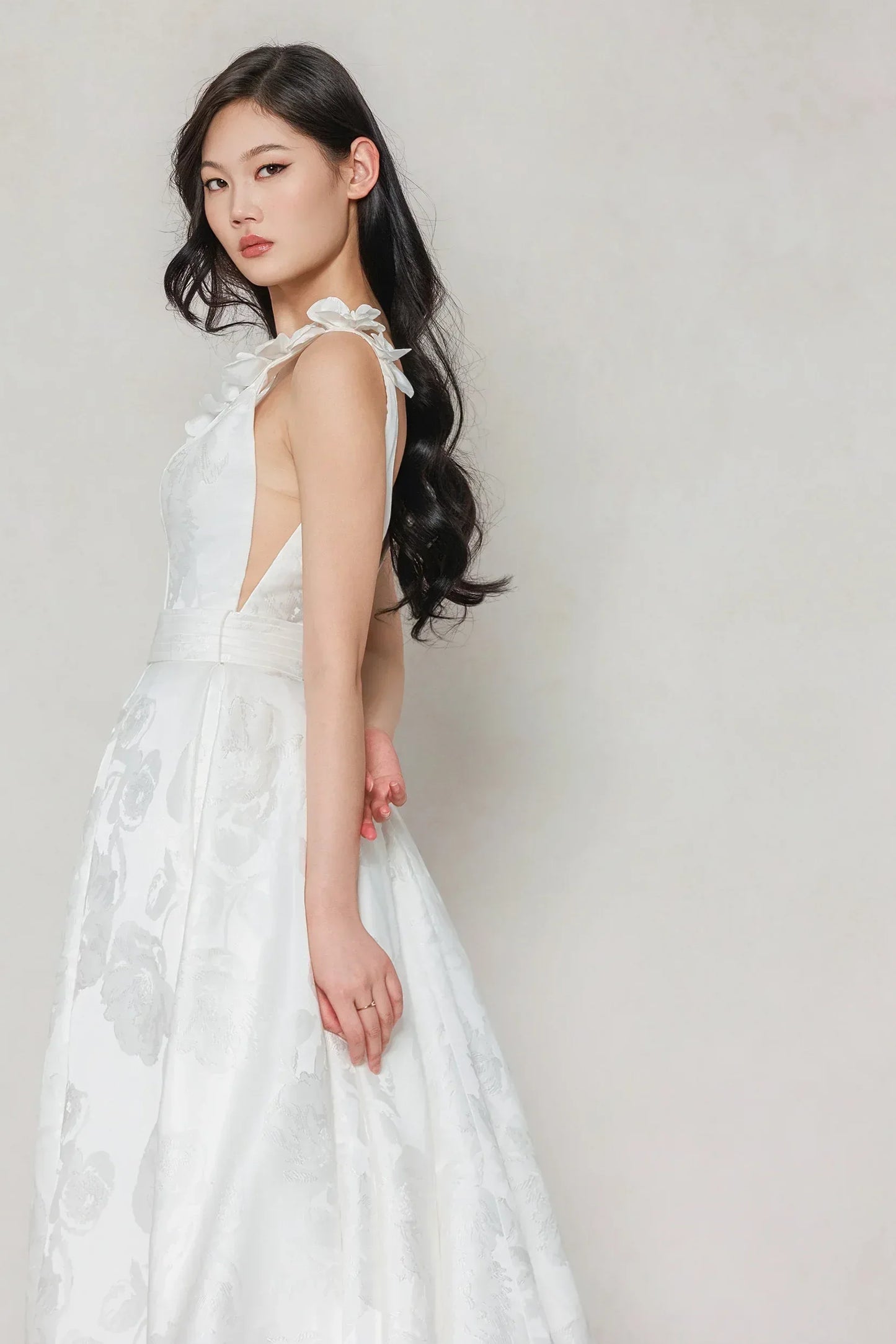 A-Line Court Train Jacquard Satin Wedding Dress CW3622 - COCOMELODY