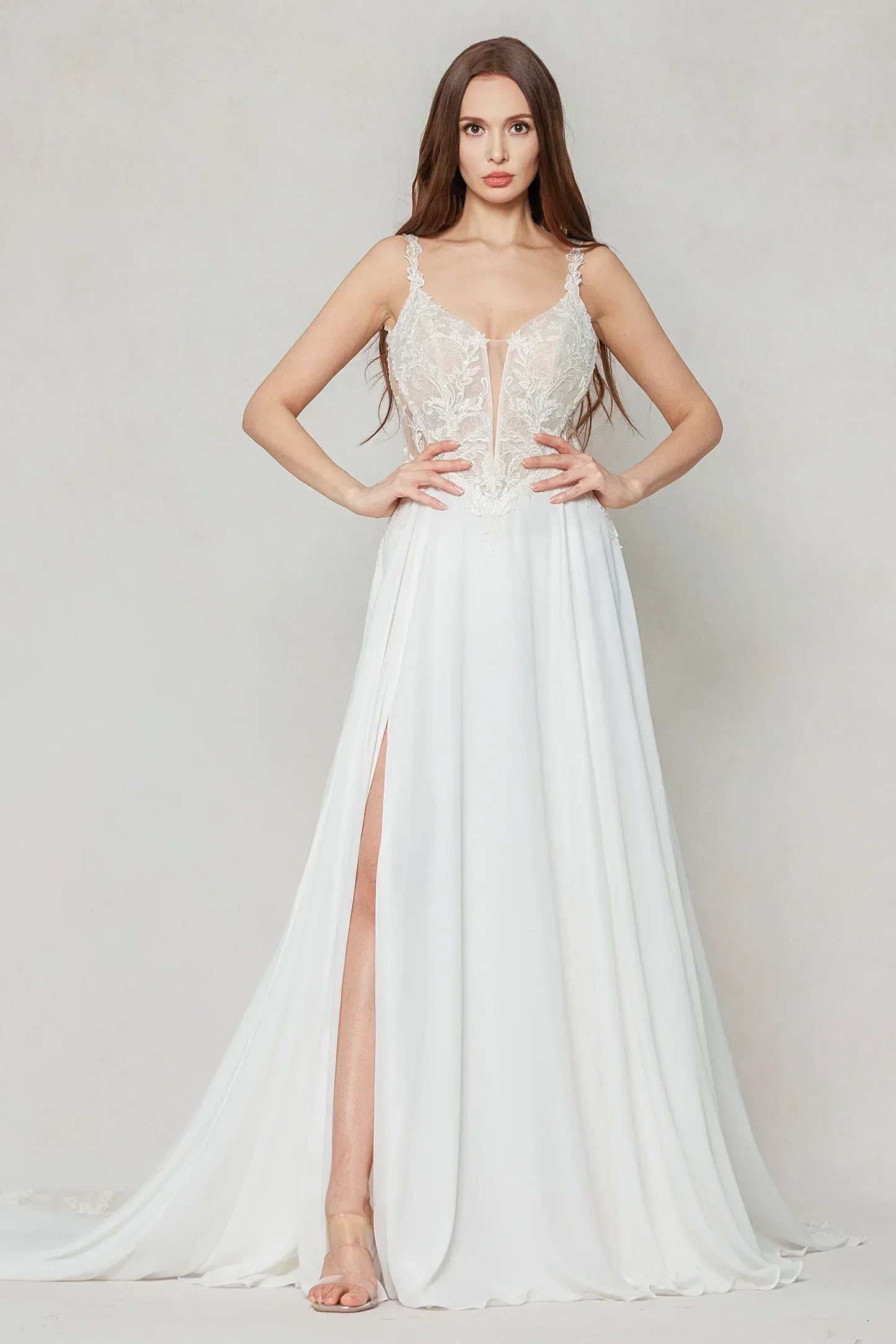 A-Line Court Train Chiffon Wedding Dress CW3625 - COCOMELODY