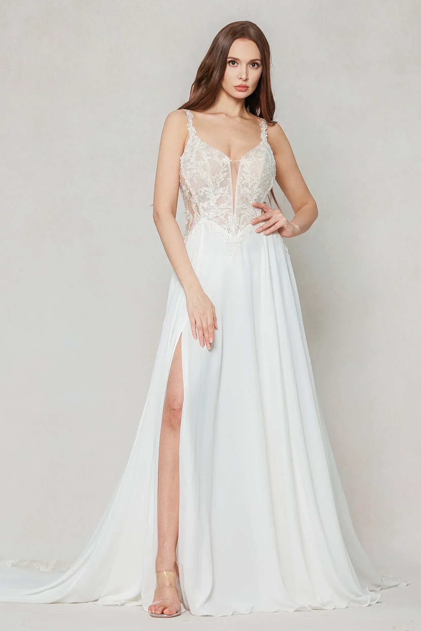 A-Line Court Train Chiffon Wedding Dress CW3625 - COCOMELODY