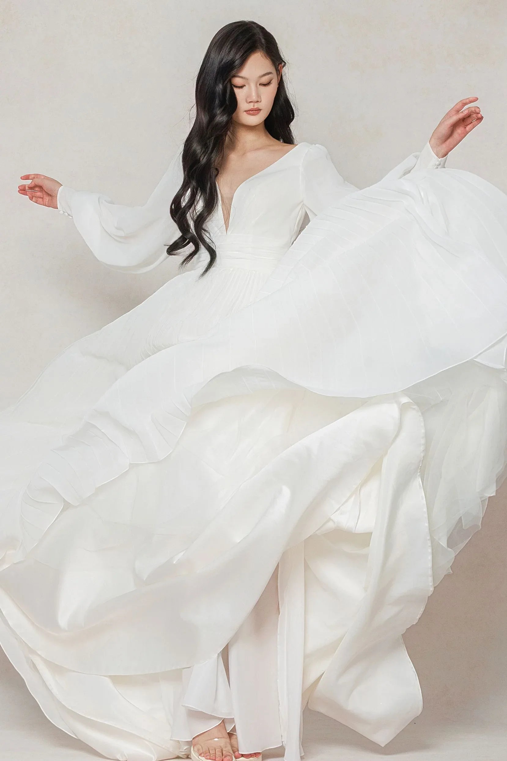 A-Line Court Train Chiffon Wedding Dress CW3626 - COCOMELODY