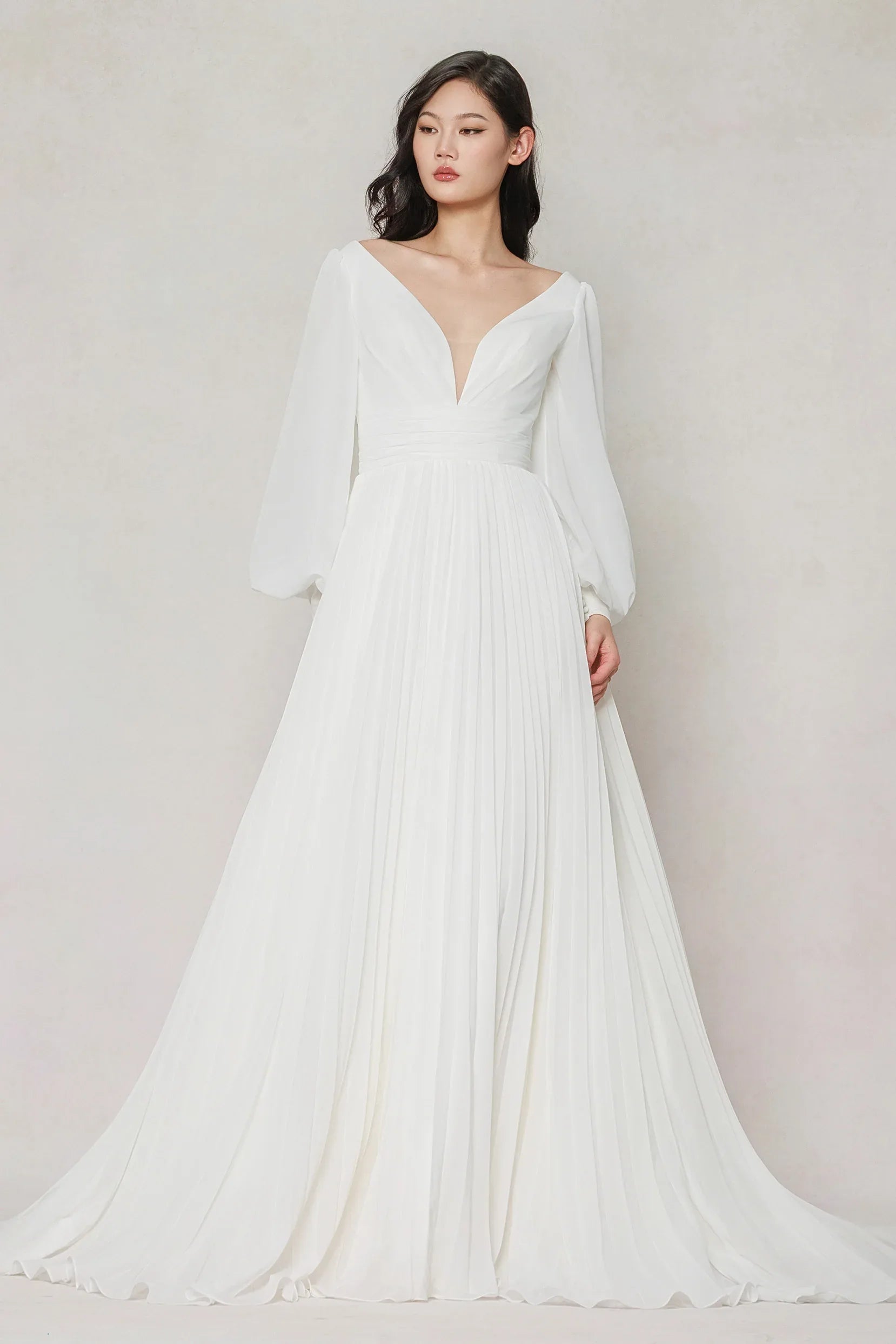 A-Line Court Train Chiffon Wedding Dress CW3626 - COCOMELODY