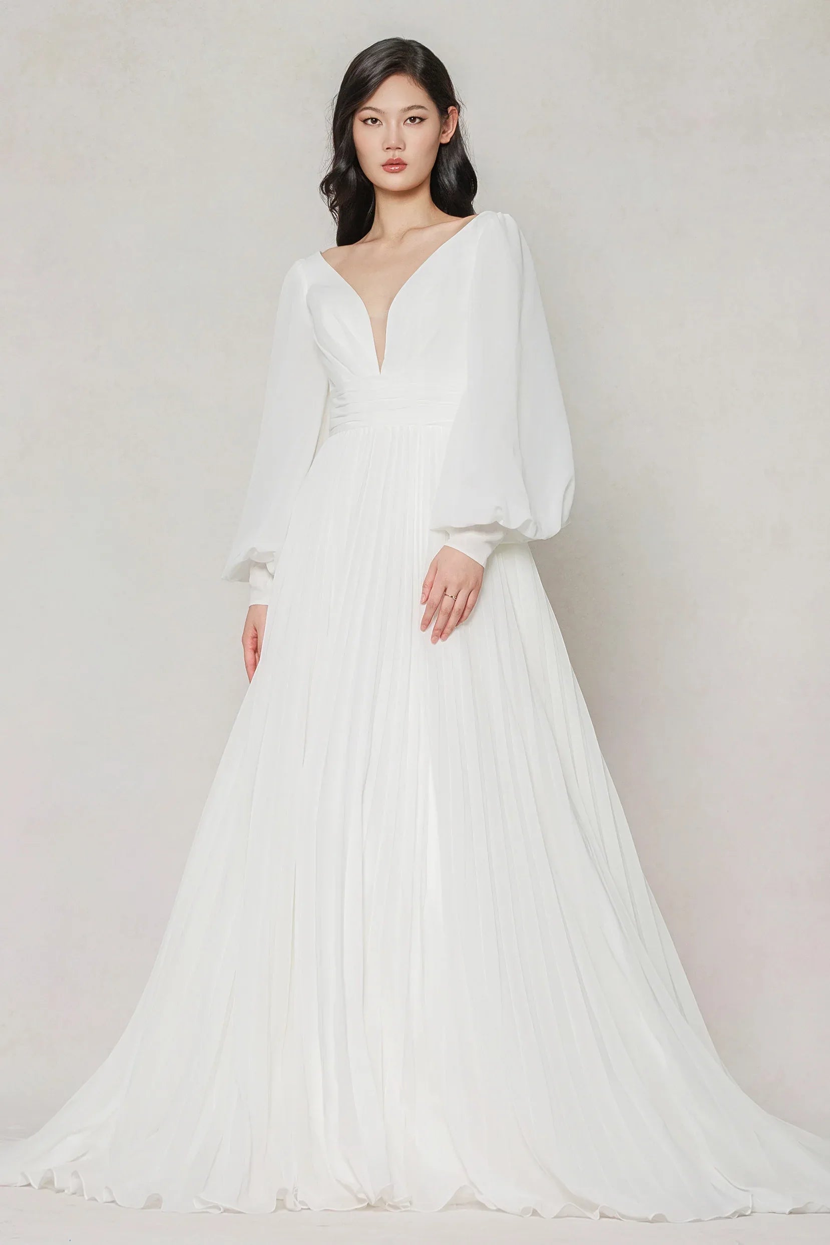 A-Line Court Train Chiffon Wedding Dress CW3626 - COCOMELODY