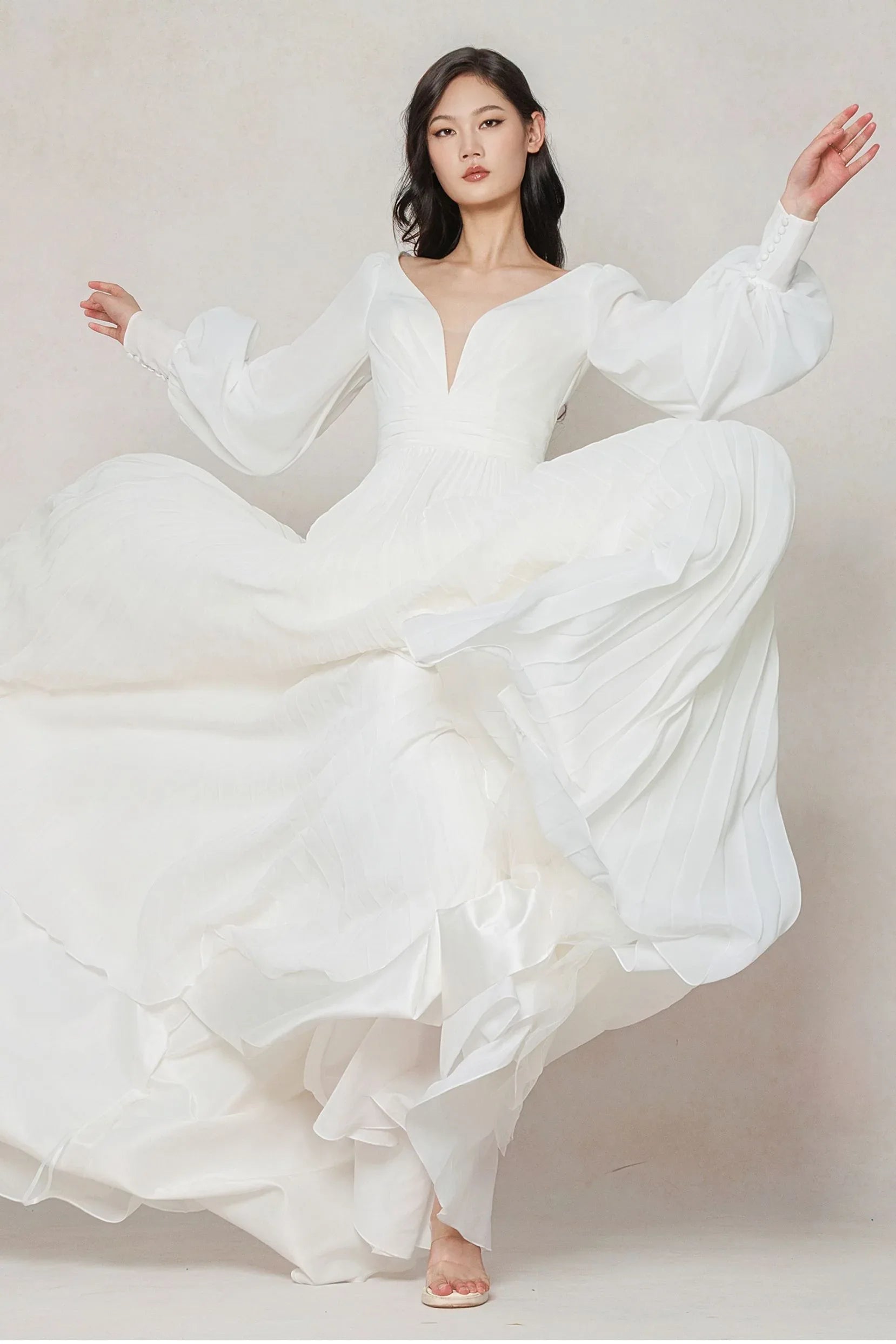 A-Line Court Train Chiffon Wedding Dress CW3626 - COCOMELODY