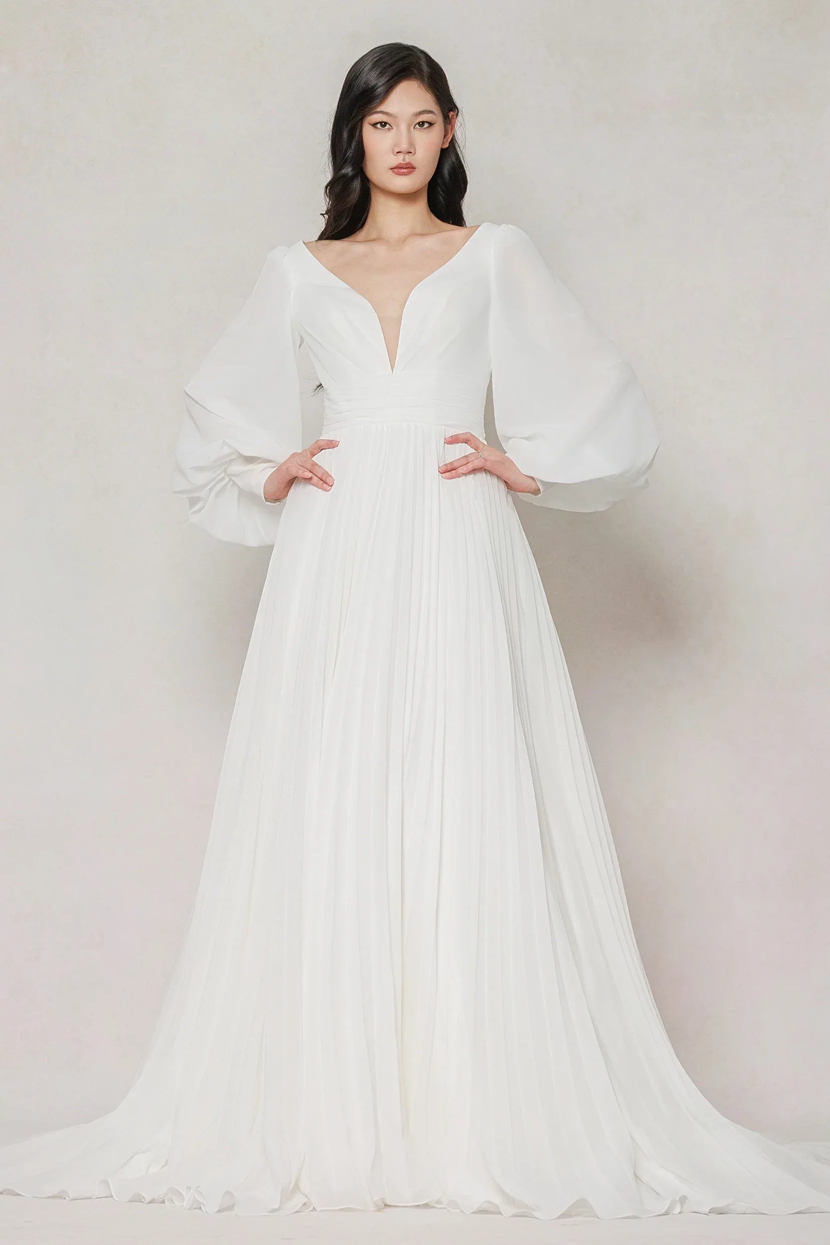 A-Line Court Train Chiffon Wedding Dress CW3626 - COCOMELODY
