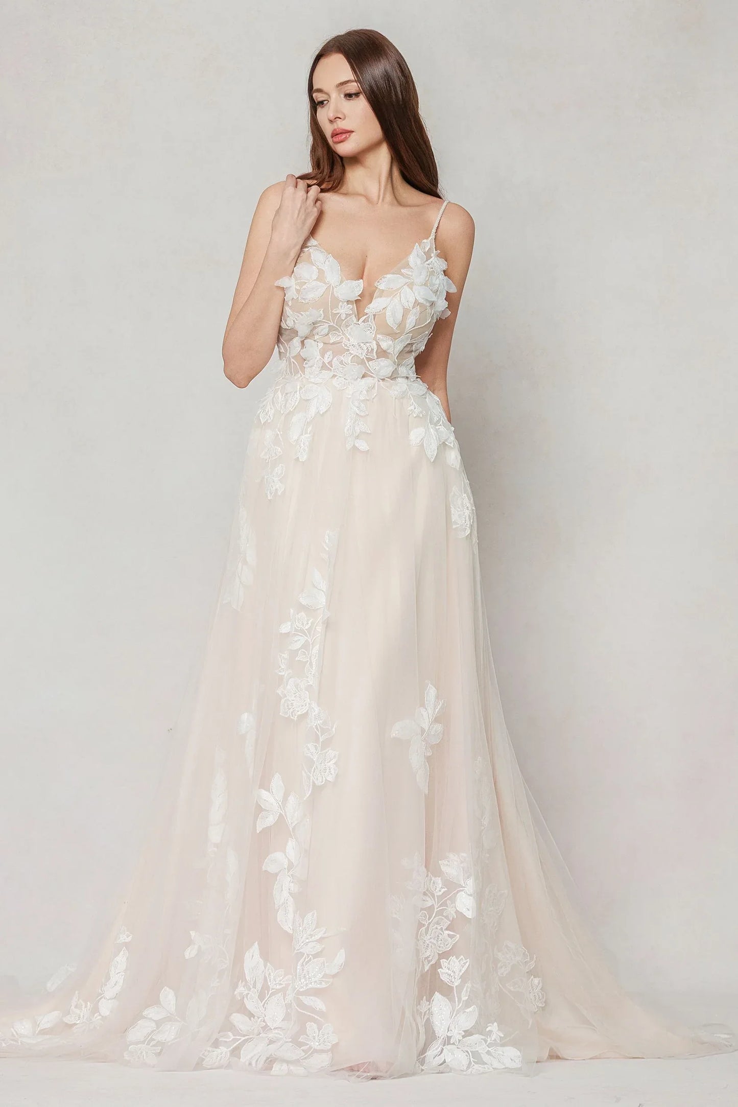 A-Line Sweep-Brush Train Tulle Wedding Dress CW3627 - COCOMELODY