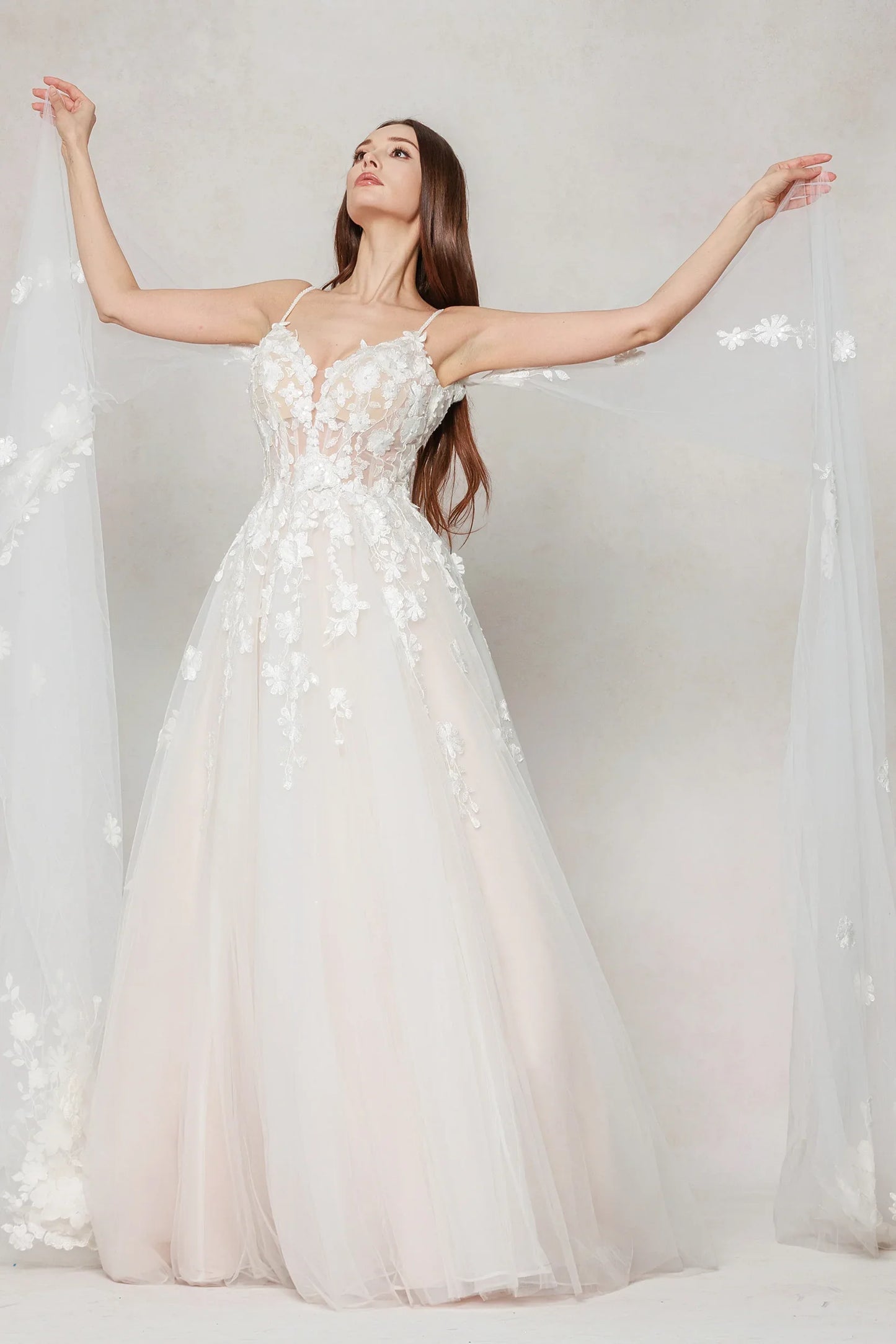 A-Line Sweep-Brush Train Tulle Wedding Dress CW3629 - COCOMELODY