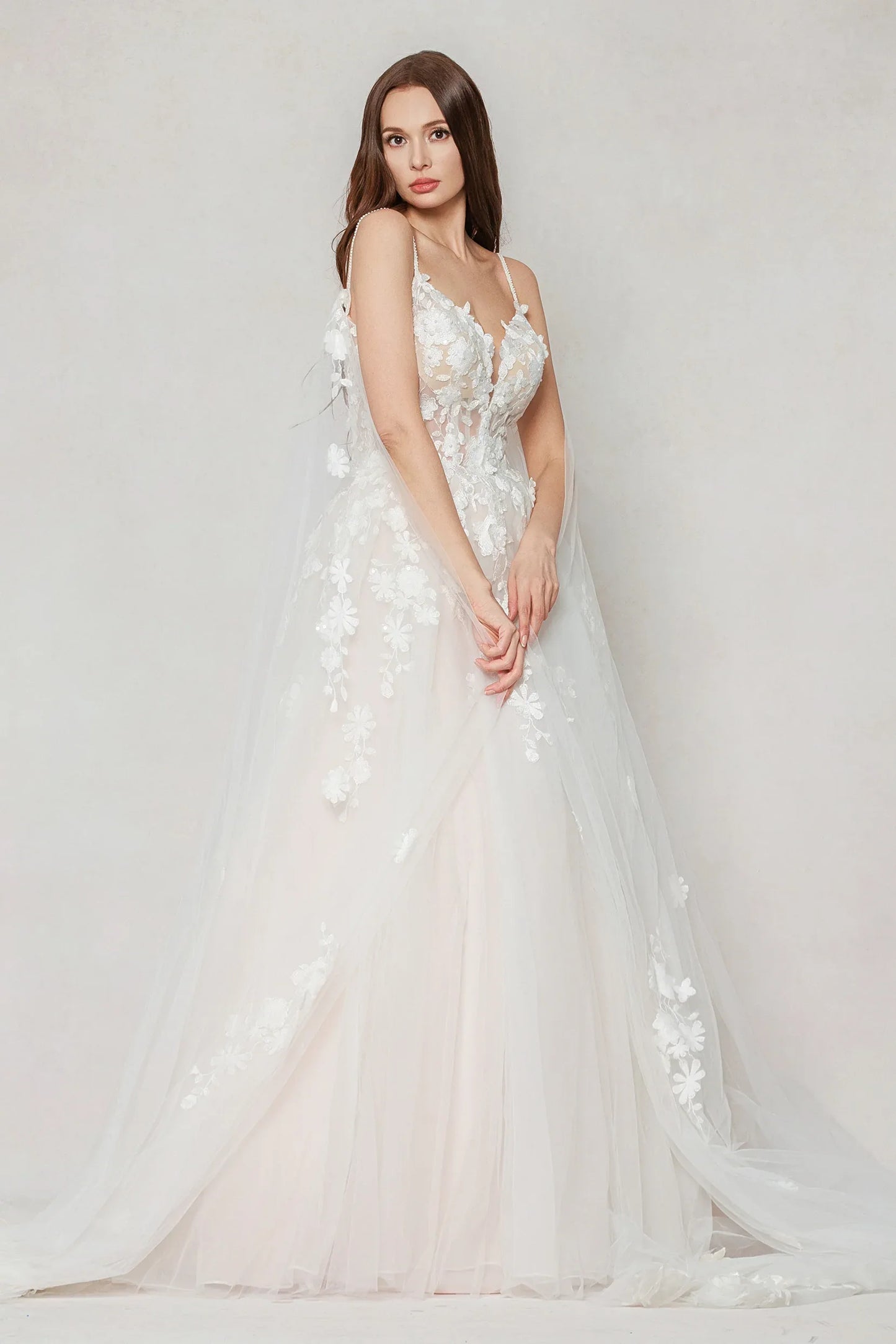 A-Line Sweep-Brush Train Tulle Wedding Dress CW3629 - COCOMELODY
