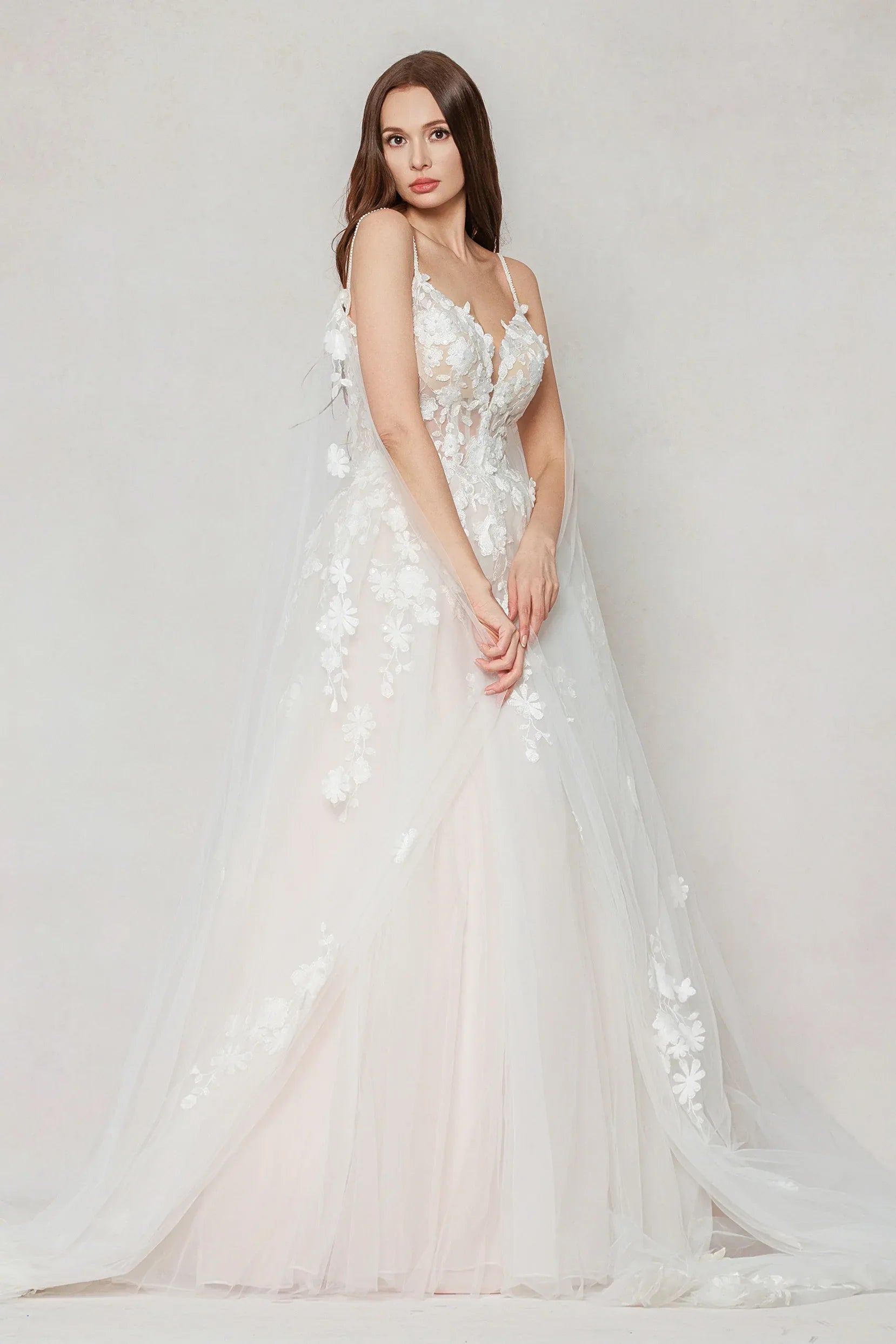 A-Line Sweep-Brush Train Tulle Wedding Dress CW3629 - COCOMELODY