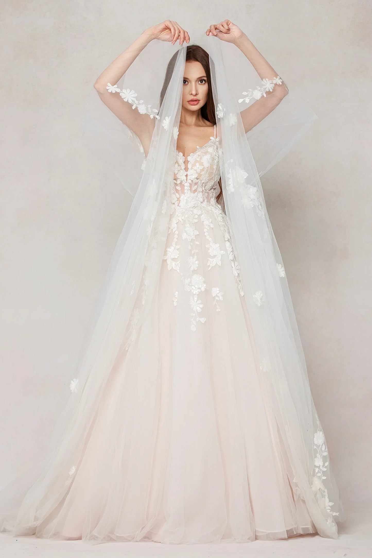 A-Line Sweep-Brush Train Tulle Wedding Dress CW3629 - COCOMELODY
