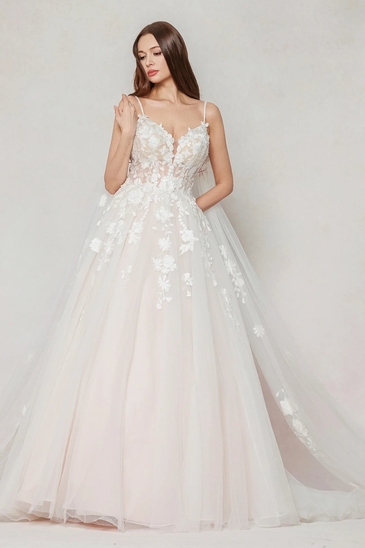 A-Line Sweep-Brush Train Tulle Wedding Dress CW3629 - COCOMELODY