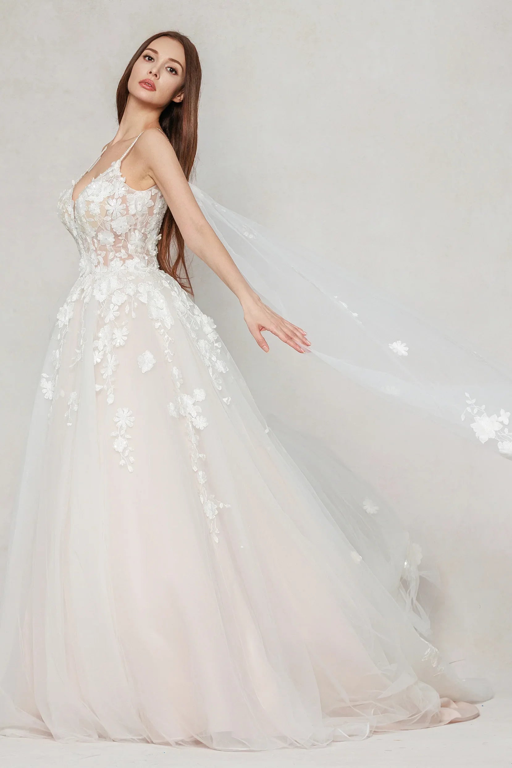 A-Line Sweep-Brush Train Tulle Wedding Dress CW3629 - COCOMELODY