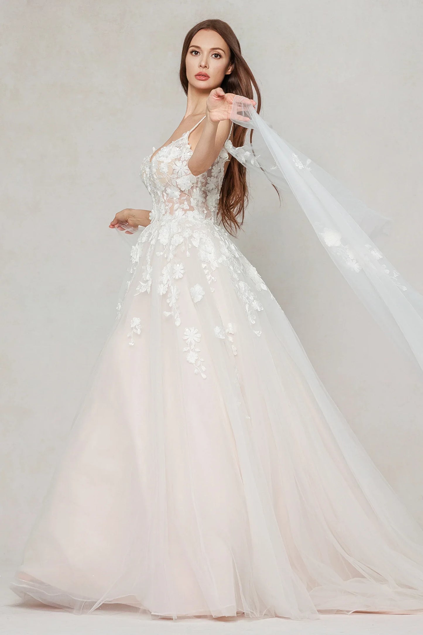 A-Line Sweep-Brush Train Tulle Wedding Dress CW3629 - COCOMELODY