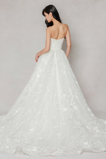 A-Line Court Train Stretch Satin Lace Tulle Wedding Dress CW3638