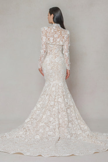 Trumpet-Mermaid Chapel Train Lace Tulle Wedding Dress CW3647