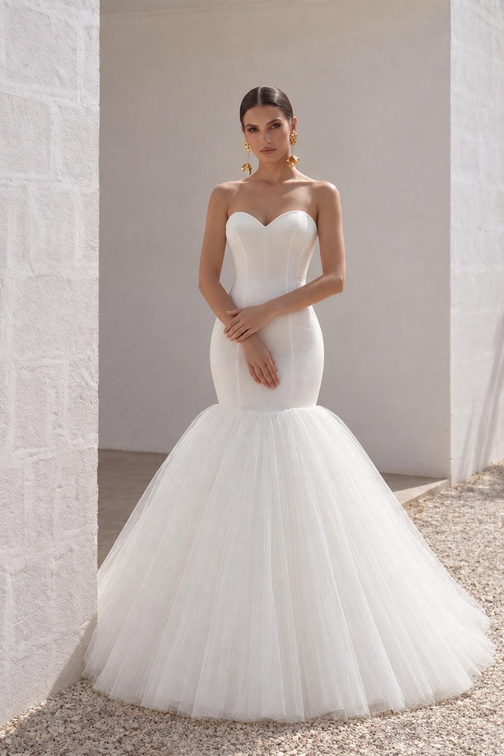 Trumpet-Mermaid Chapel Train Tulle Wedding Dress CWLT16008 - 35 Days / Ivory / US0-UK2-EUR30 - COCOMELODY