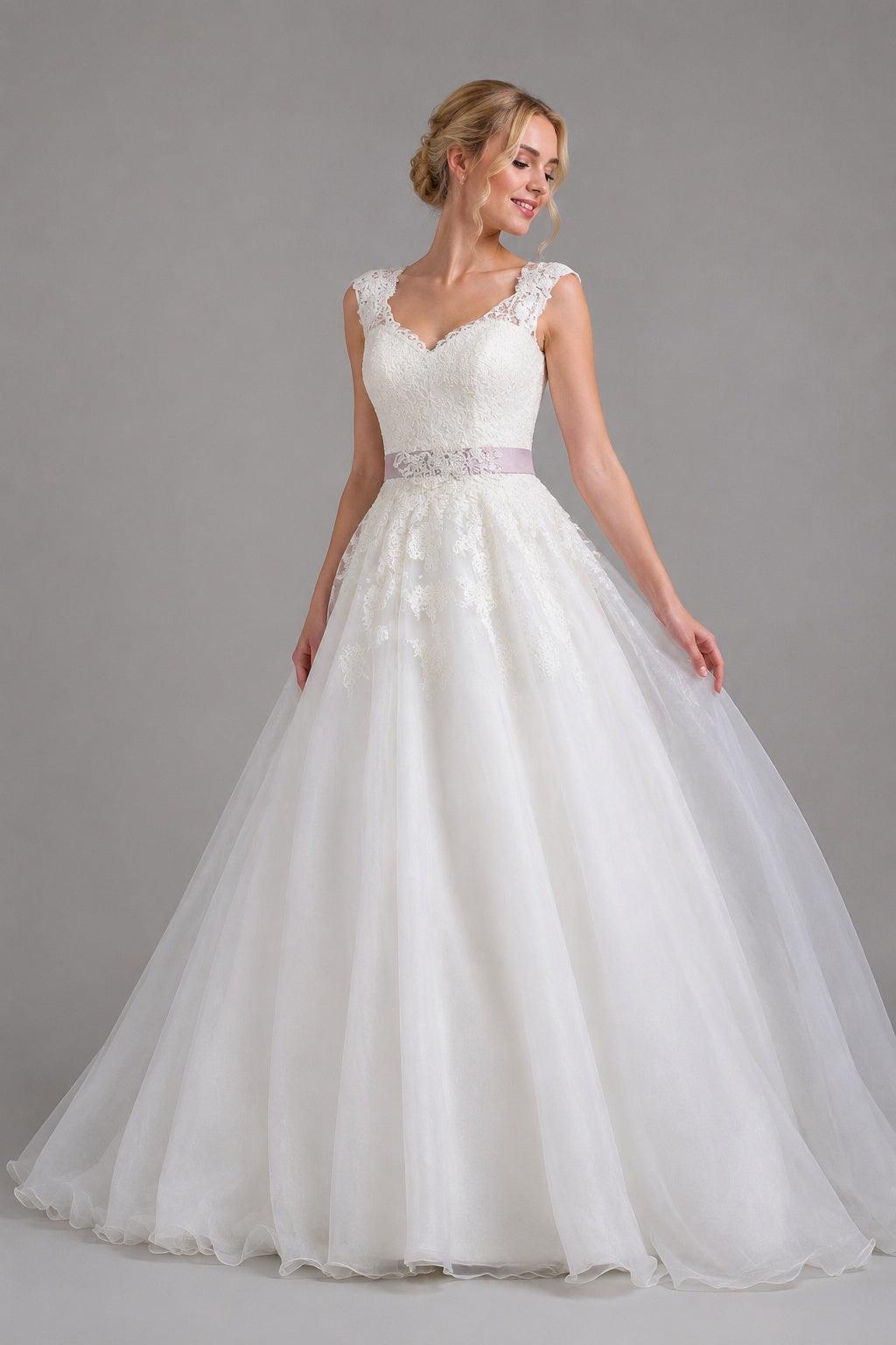 A-Line Court Train Lace and Organza Wedding Dress CWZT15007