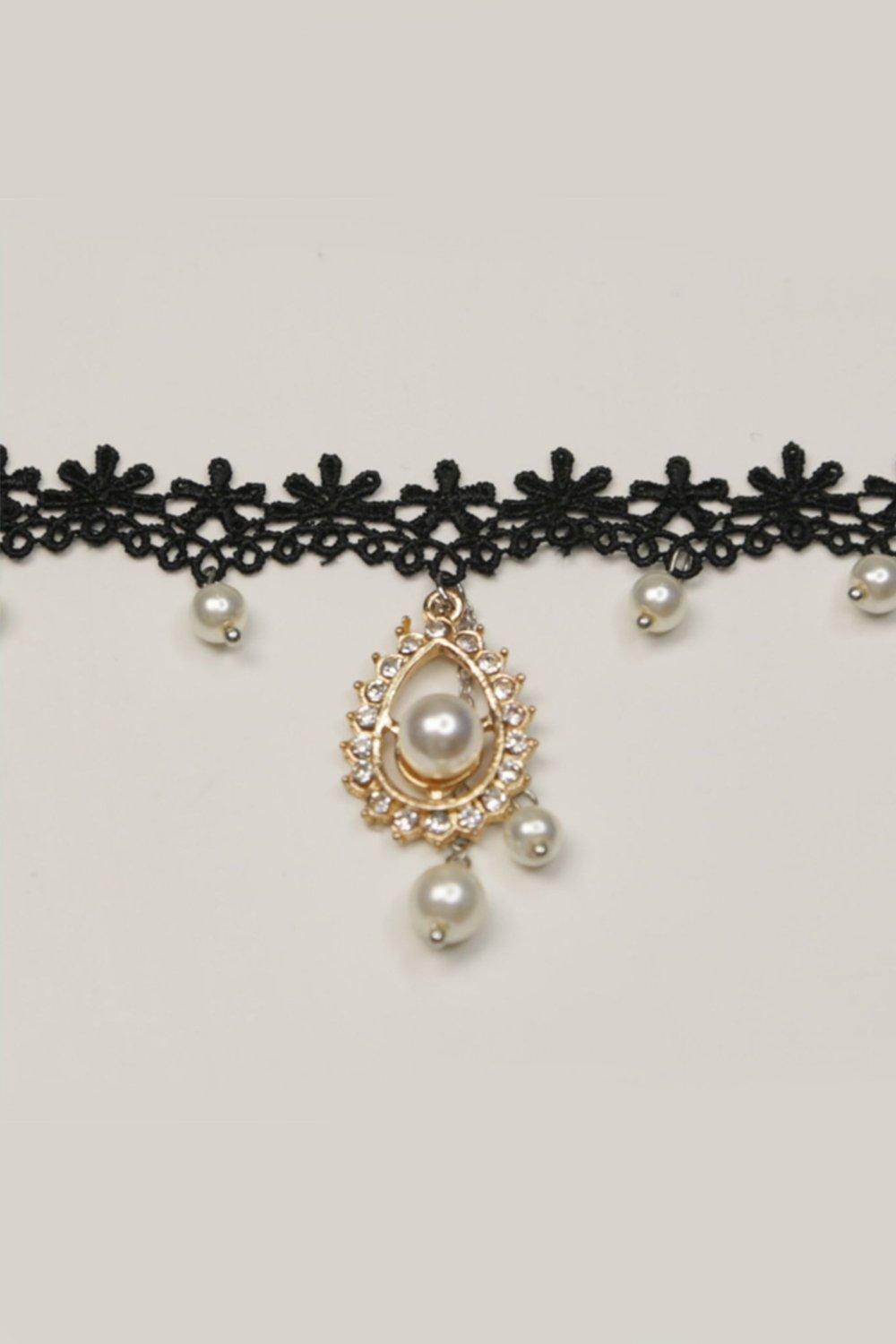 Lace and Alloy Necklaces with Crystals CX0045