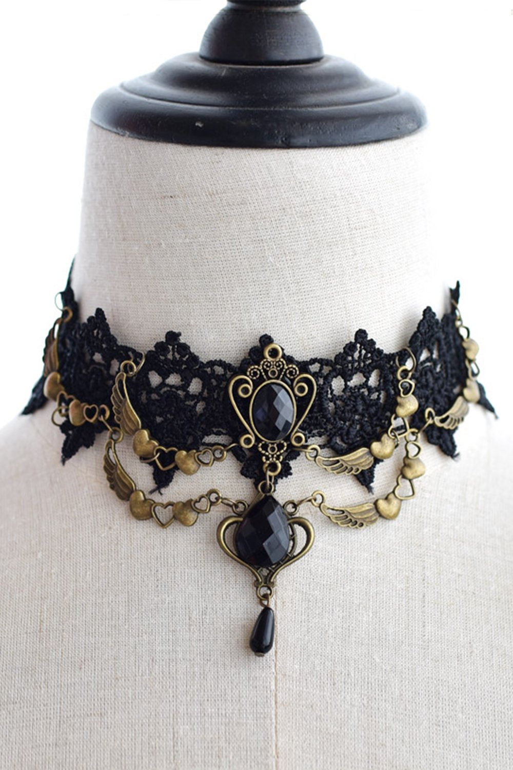 Lace and Alloy Necklaces with Crystals CX0048