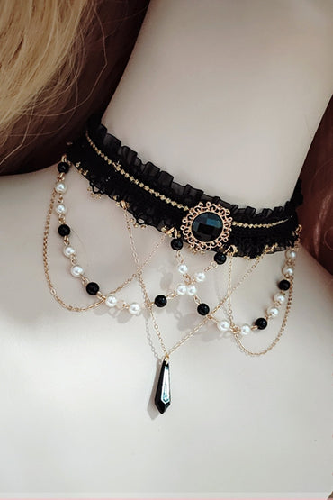 Lace and Alloy Necklaces with Crystals Pearl CX0049
