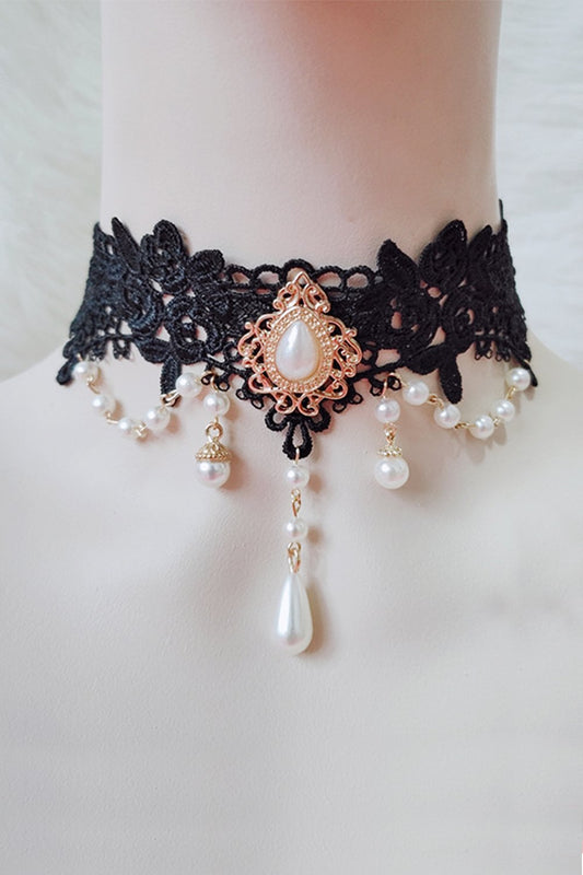 Lace and Alloy Necklaces  Pearl CX0050