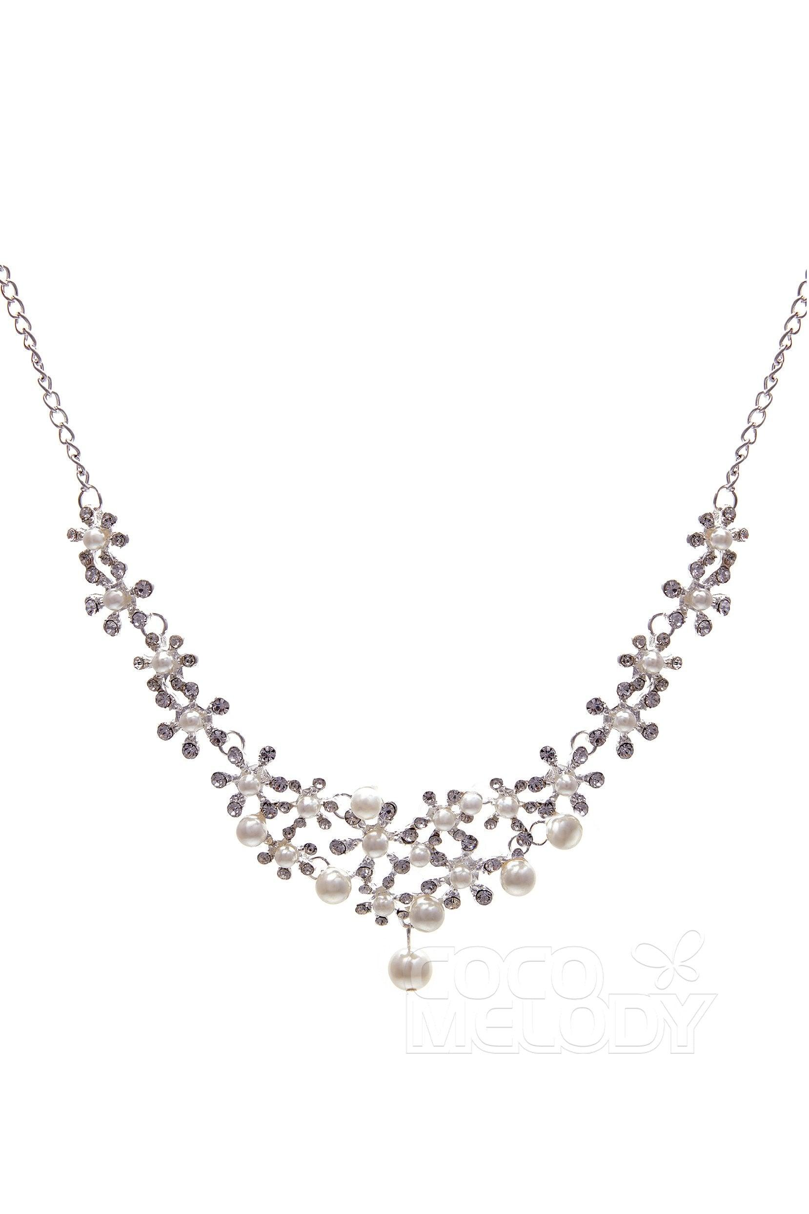 Rhinestone Pearl Wedding Necklace Earrings Jewelry CY0047 - COCOMELODY