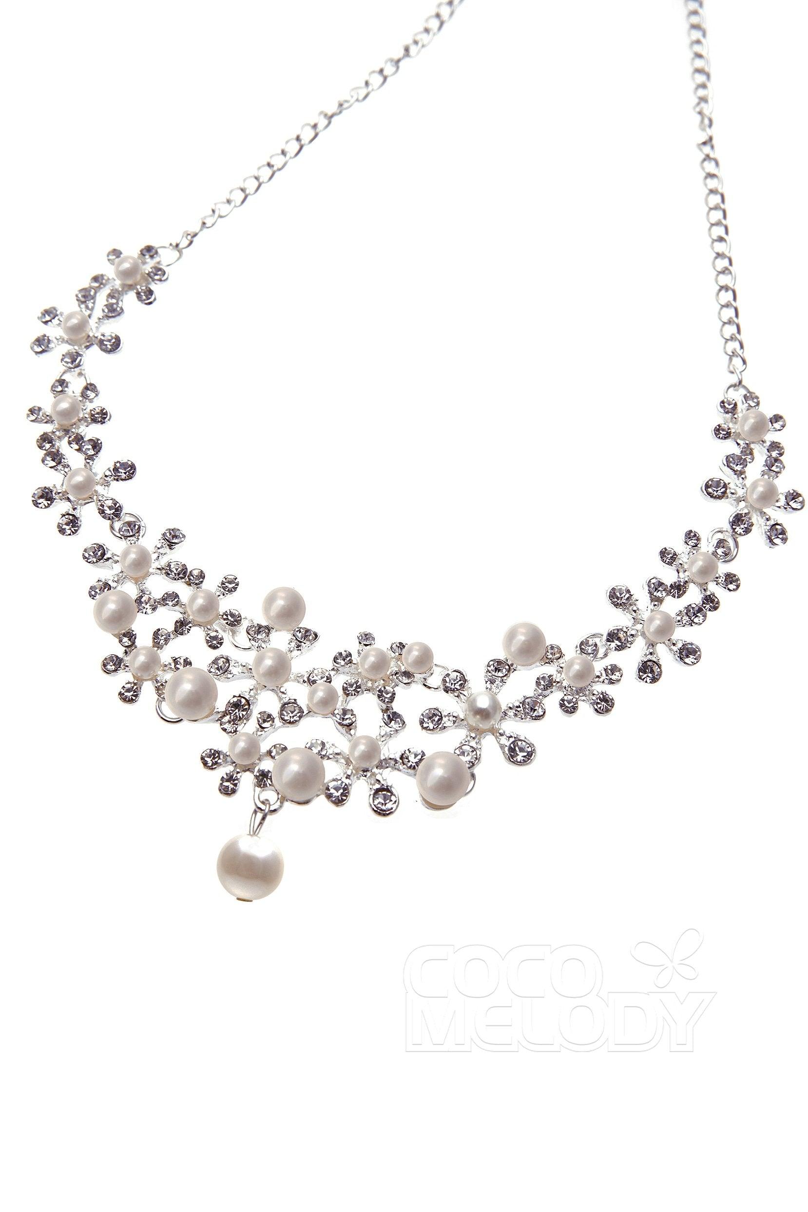 Rhinestone Pearl Wedding Necklace Earrings Jewelry CY0047 - COCOMELODY