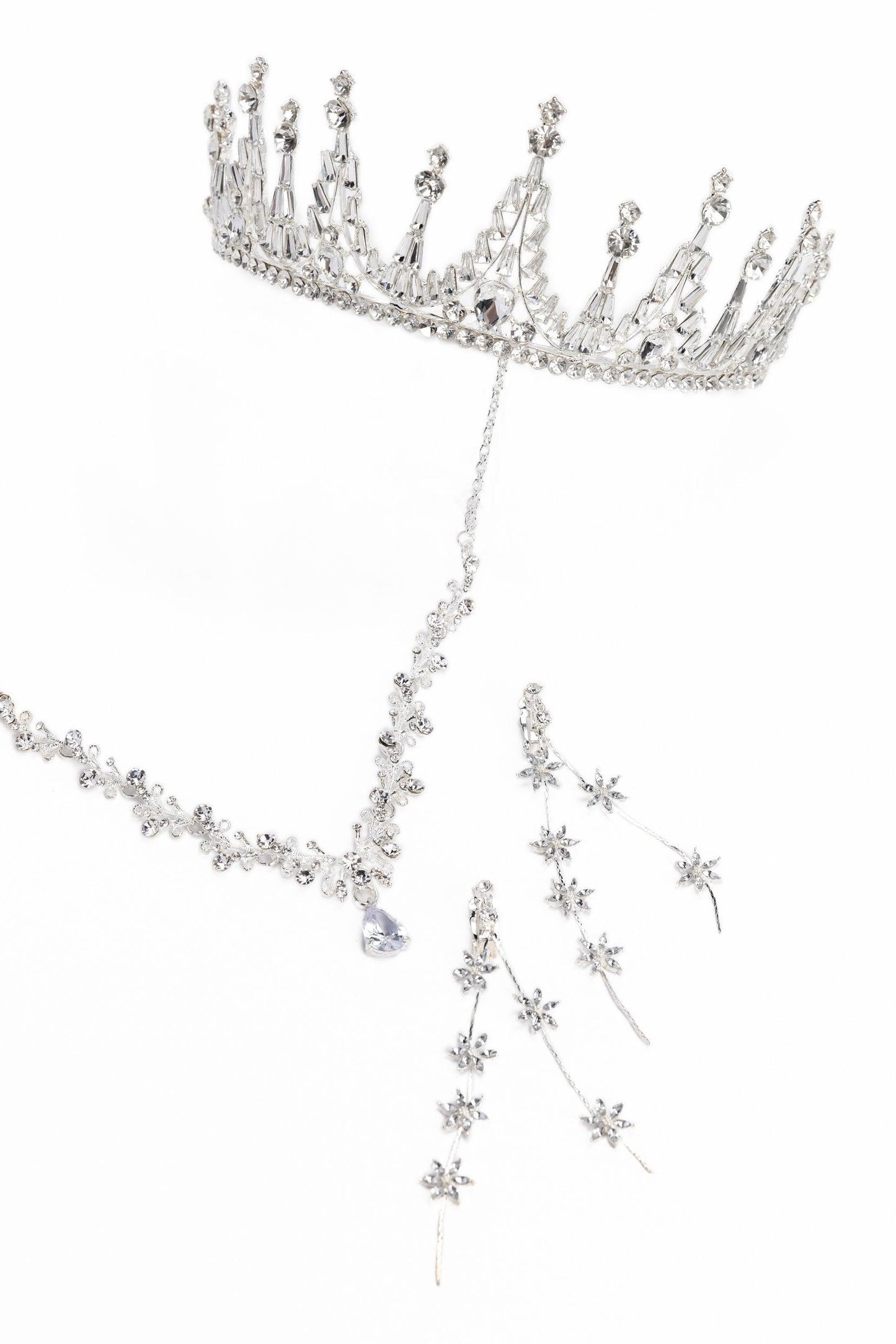 Crystals Tiara Necklace Earrings Jewelry CY0067 - COCOMELODY
