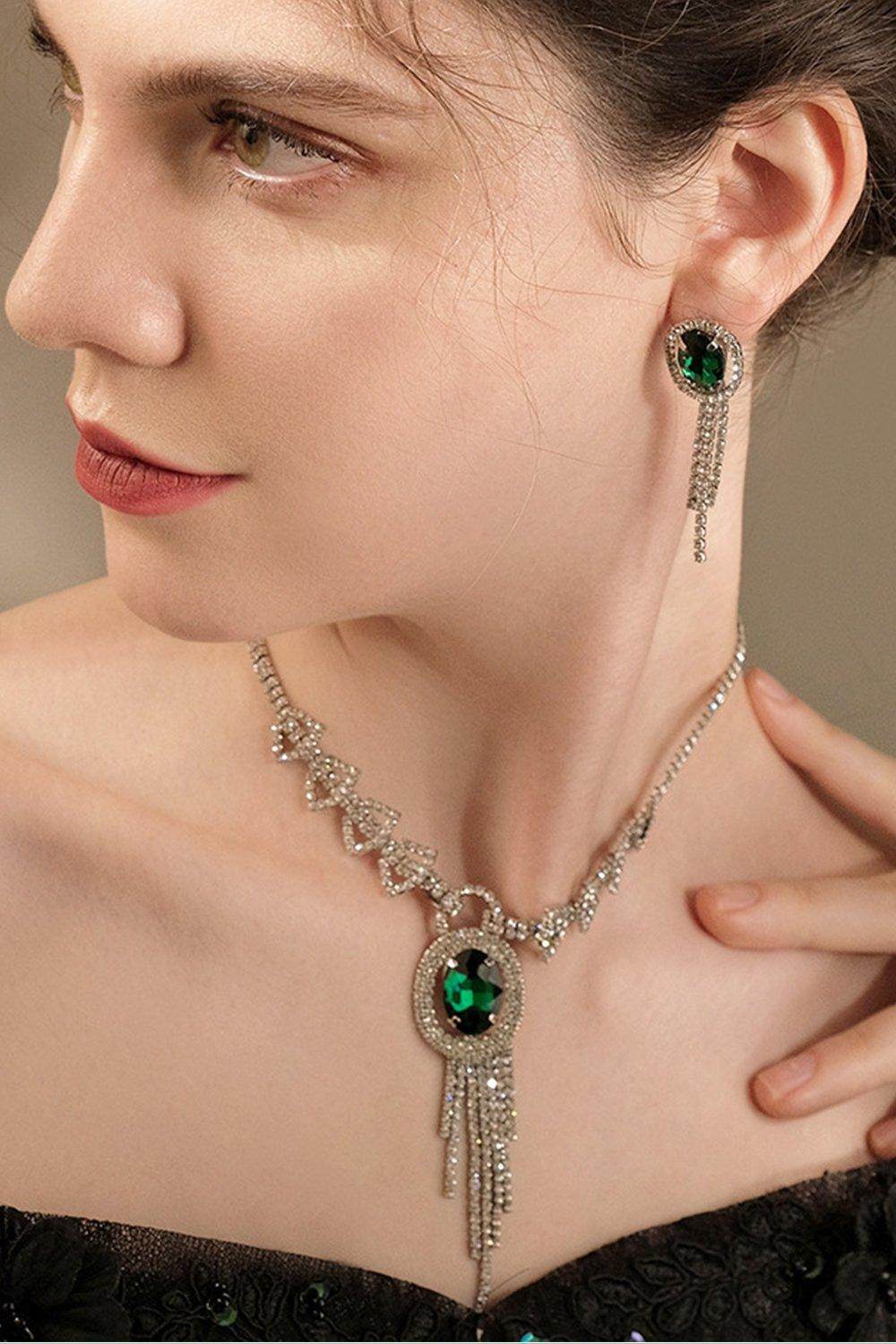 Alloy Rhinestone Necklace Earrings Jewelry CY0070 - COCOMELODY