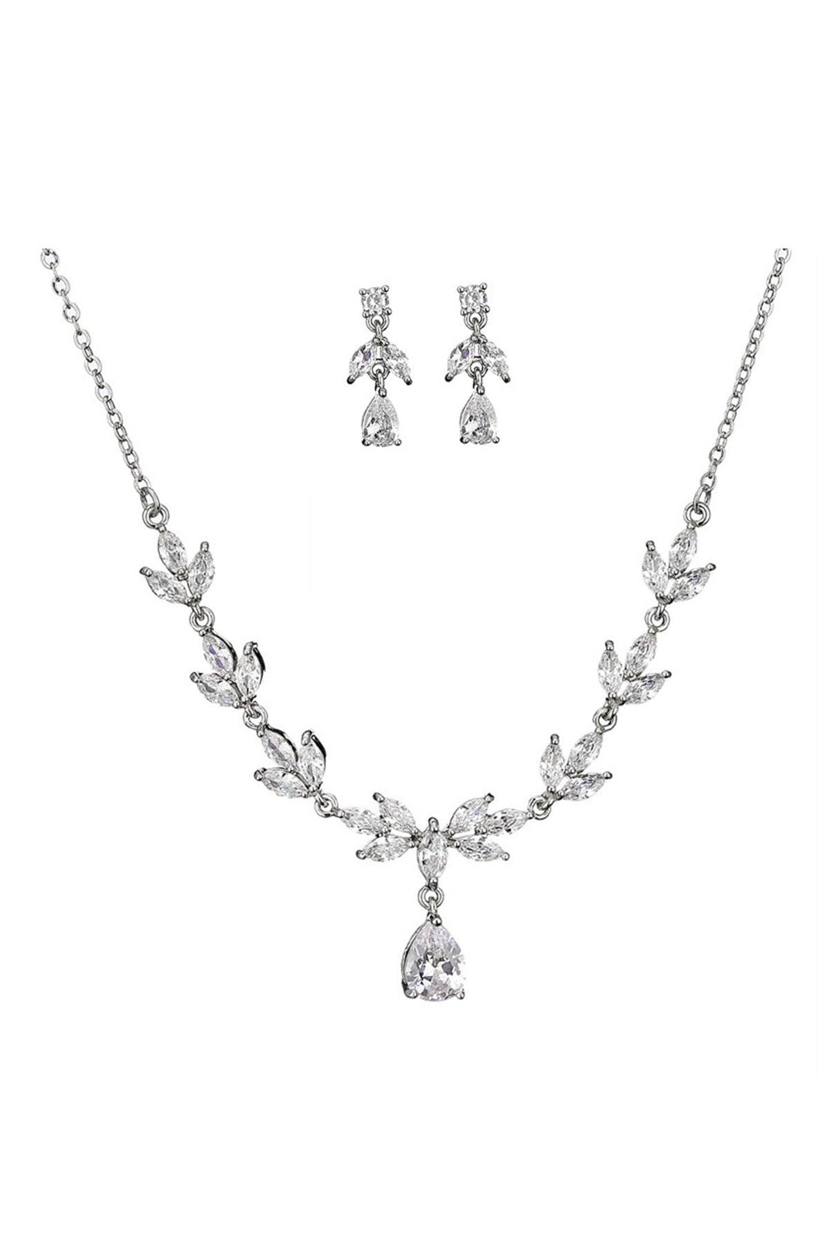 Brass Zircon Necklace Earrings Jewelry CY0081 - COCOMELODY