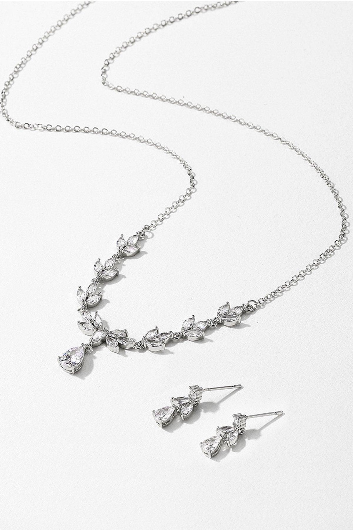 Brass Zircon Necklace Earrings Jewelry CY0081 - COCOMELODY