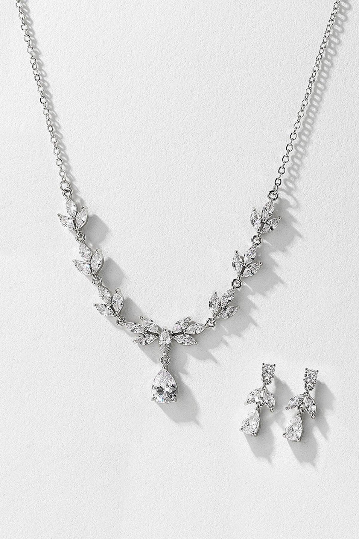Brass Zircon Necklace Earrings Jewelry CY0081 - COCOMELODY