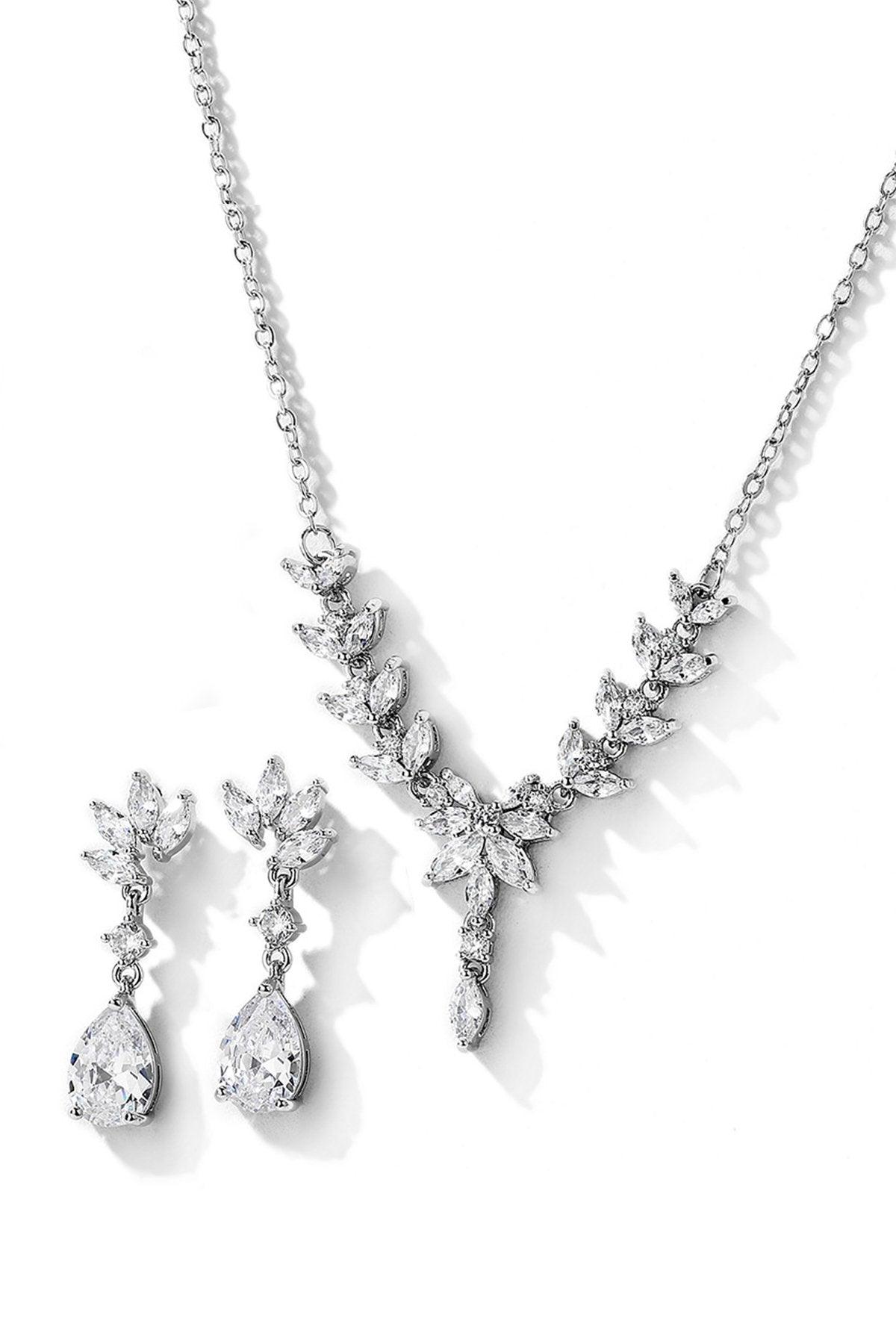 Brass Zircon Necklace Earrings Jewelry CY0091 - COCOMELODY